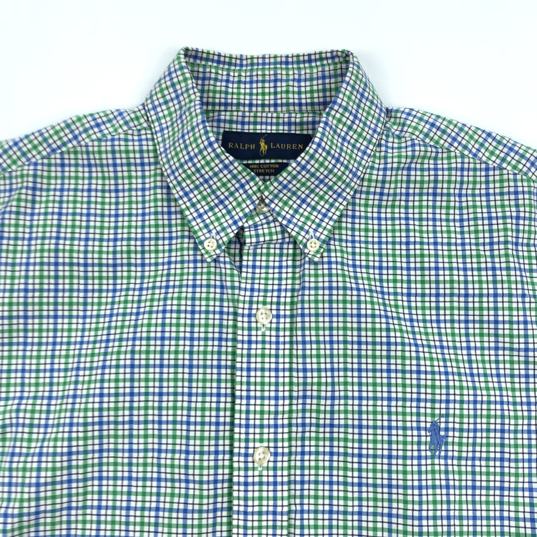 Ralph Lauren Ralph Lauren Men's L Button-Down Cotton Stretch Plaid Gingham Check Shirt, Green Blue White, Long Sleeve, Embroidered Logo, Regular Fit Size US L / EU 52-54 / 3 - 3 Thumbnail