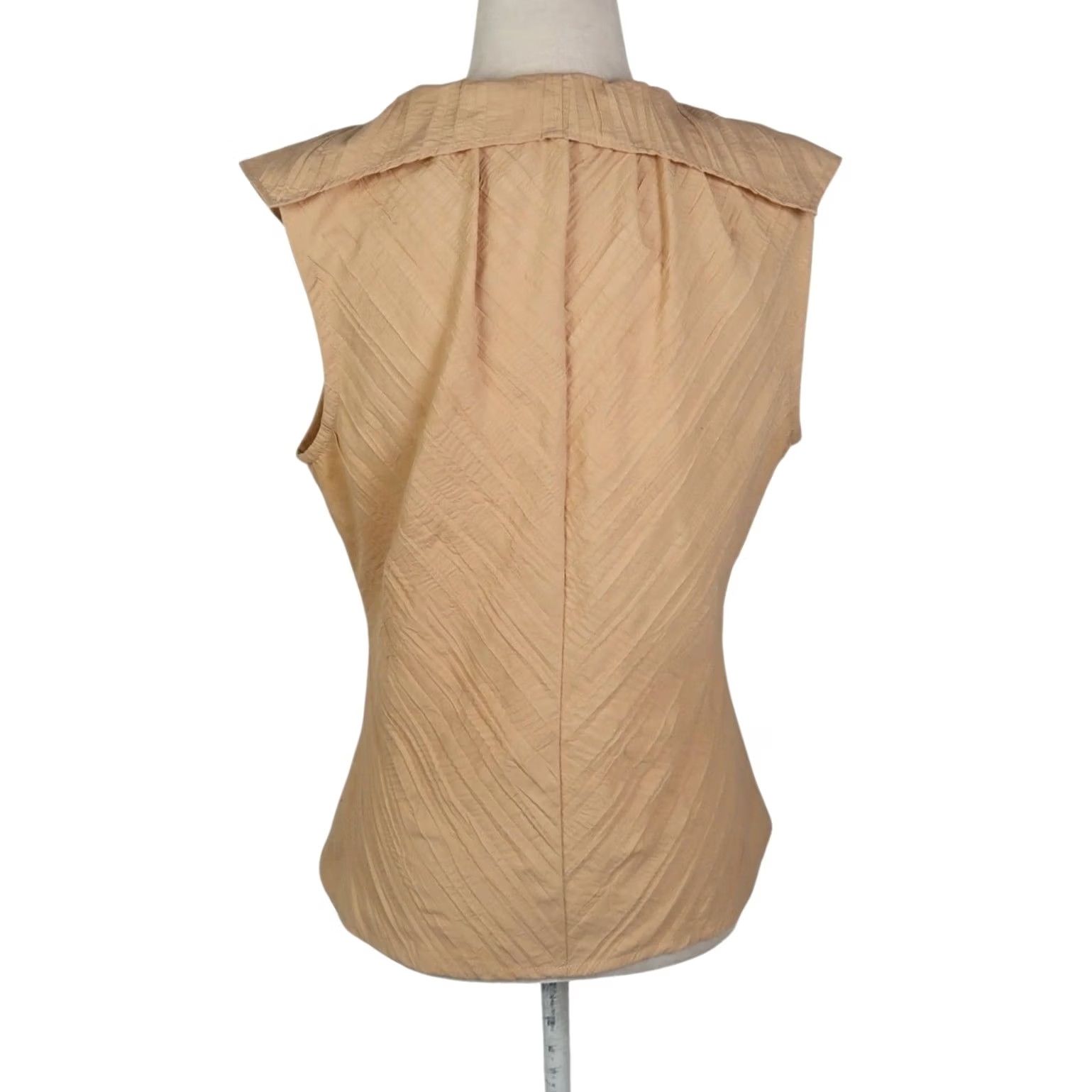 Vintage Farinaz Taghavi Tan Blouse Top Sleeveless Ruffle Front Size 8 Size M / US 6-8 / IT 42-44 - 4 Thumbnail