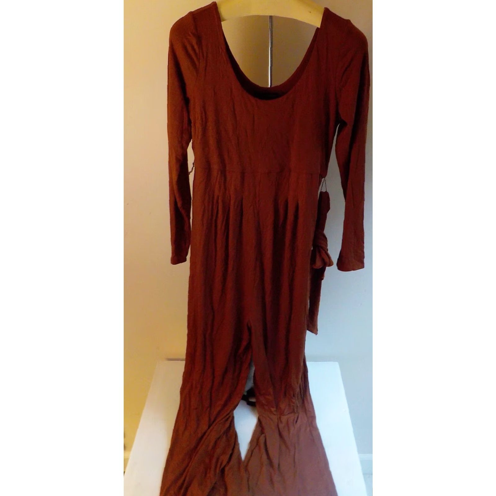 Vintage PEA IN THE POD Maternity Jumpsuit Long Sleeved Belted Knit Burnt Orange XS? MED-N Size M / US 6-8 / IT 42-44 - 2 Thumbnail