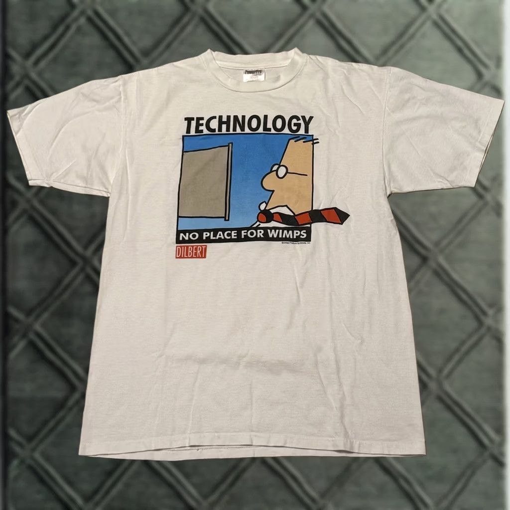Vintage VINTAGE Dilbert Shirt Large White 90s Crew Neck Graphic Print Cotton Men Size US L / EU 52-54 / 3 - 1 Thumbnail