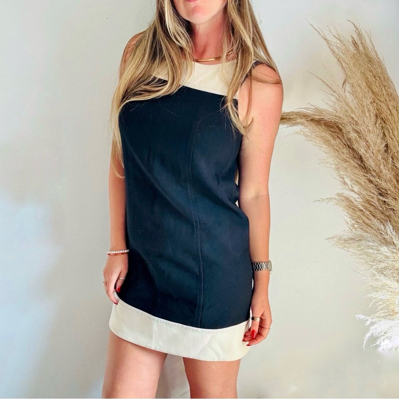 ANN TAYLOR LOFT Cream Black Color Block $128 Mini Tank Dress