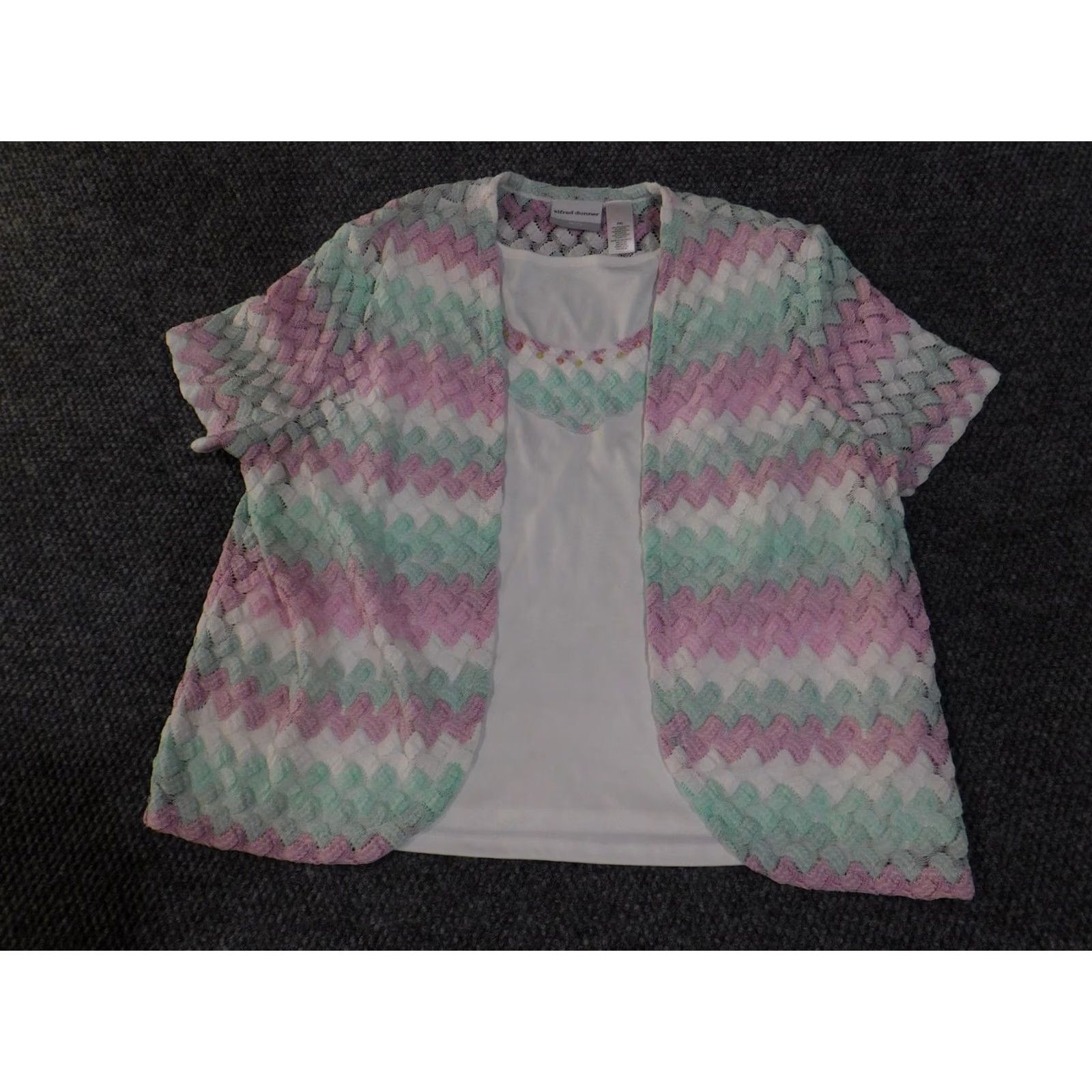 Vintage VINTAGE Alfred Dunner Sweater Womens Petite Extra Large Pastel Lace Twinset Layered Top Size XL / US 12-14 / IT 48-50 - 2 Thumbnail