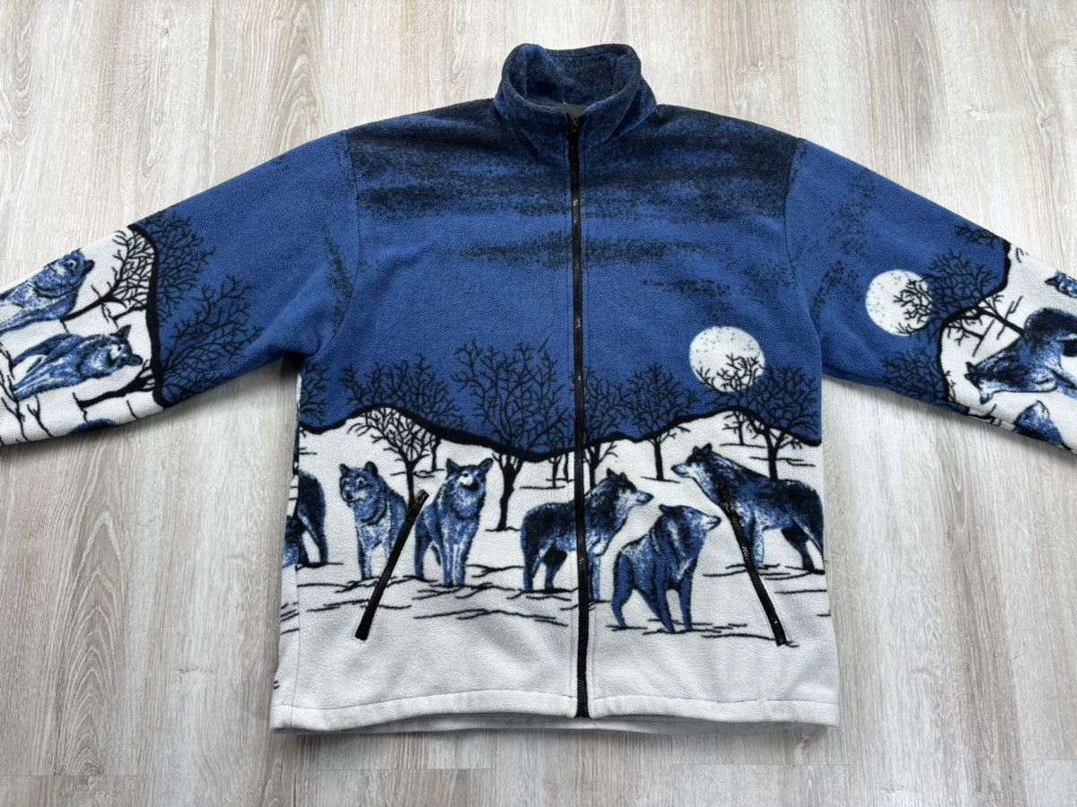 Designer × Vintage Mens fleece jacket Wolf Size L/XL Size US L / EU 52-54 / 3 - 2 Thumbnail