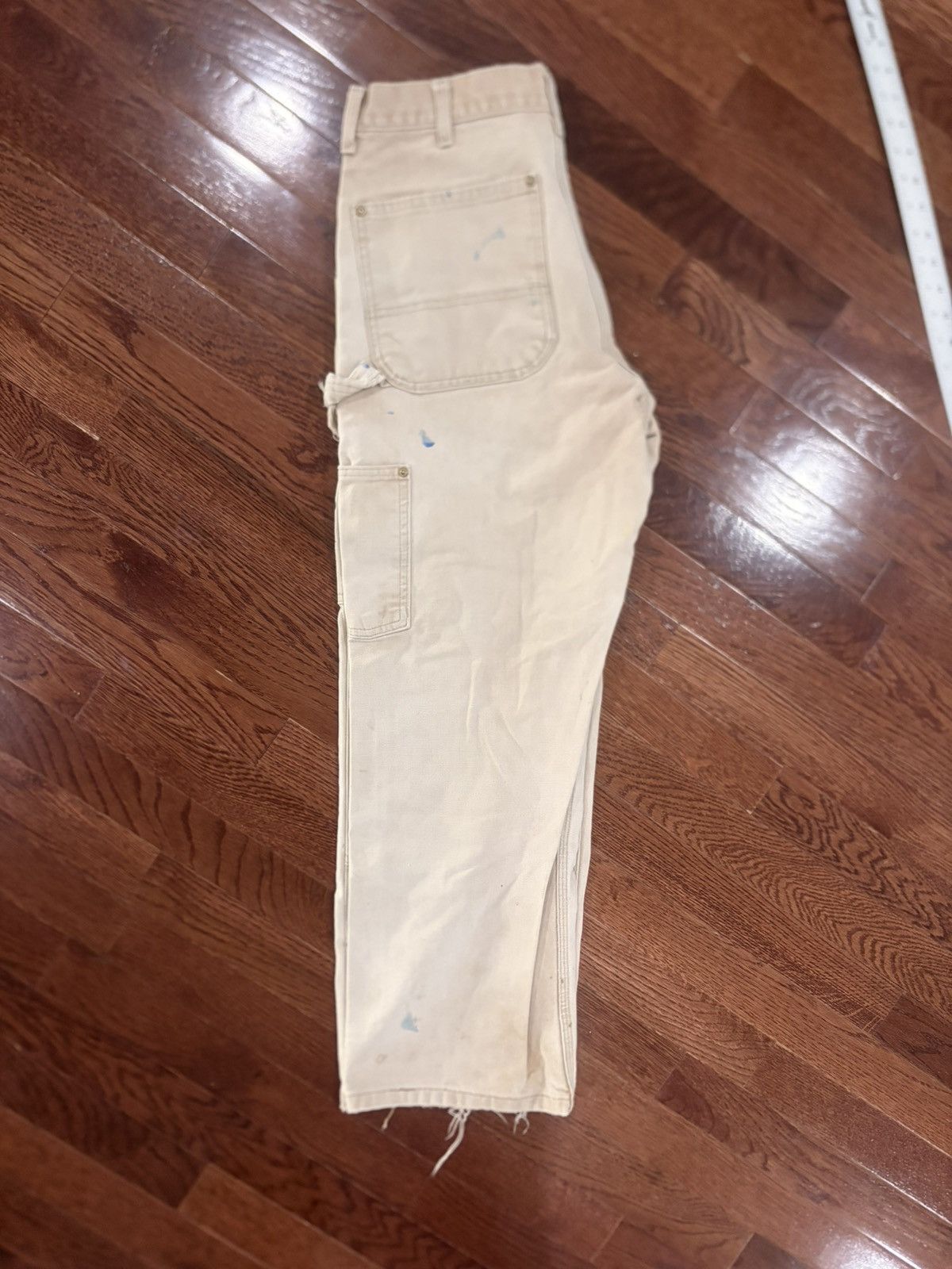 Carhartt Distressed Double Knee Carhartt 62W Men's Beige Cotton Pants Size US 31 - 4 Thumbnail