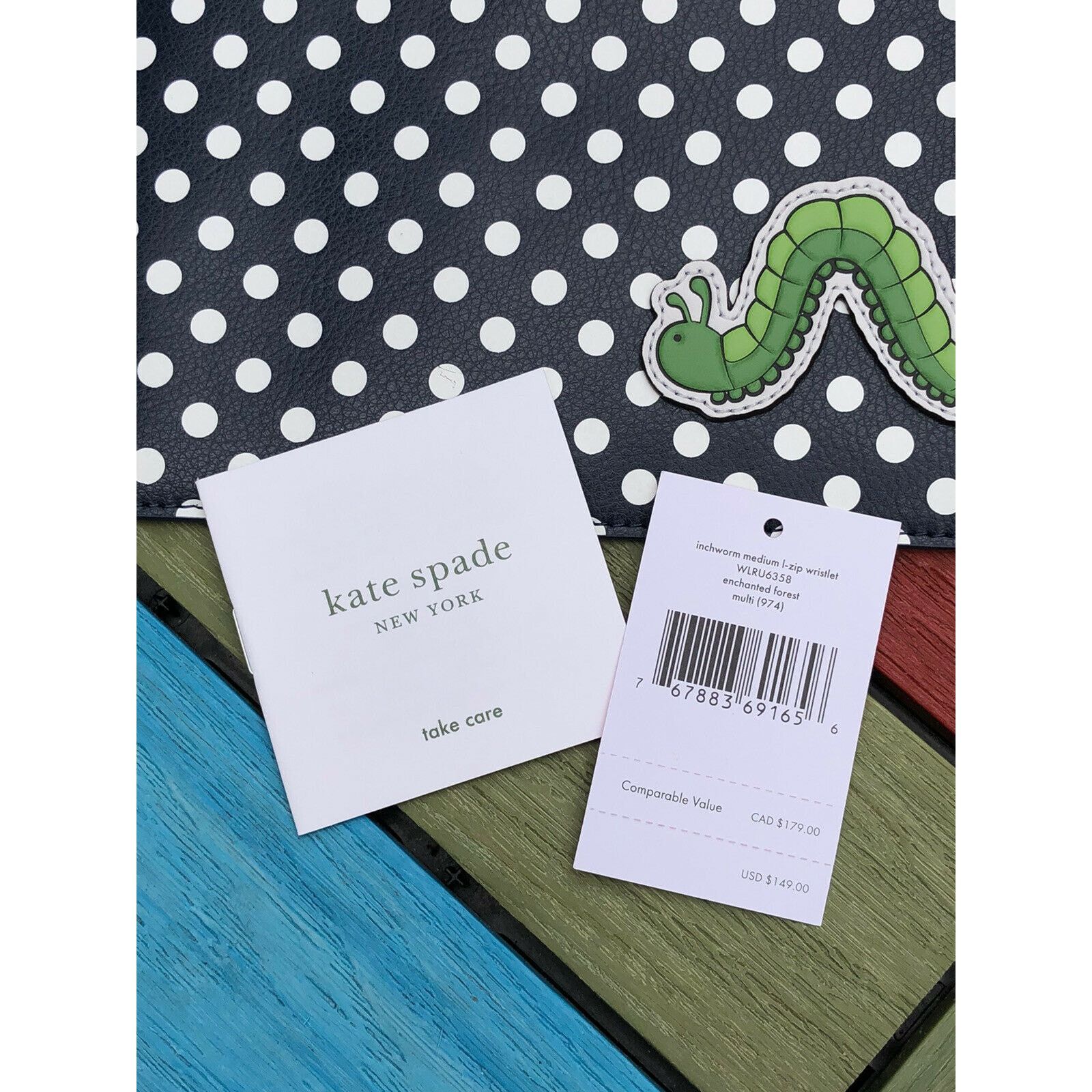 Kate Spade KATE SPADE ENCHANTED FOREST INCHWORM MEDIUM L-ZIP WRISTLET Size ONE SIZE - 4 Thumbnail