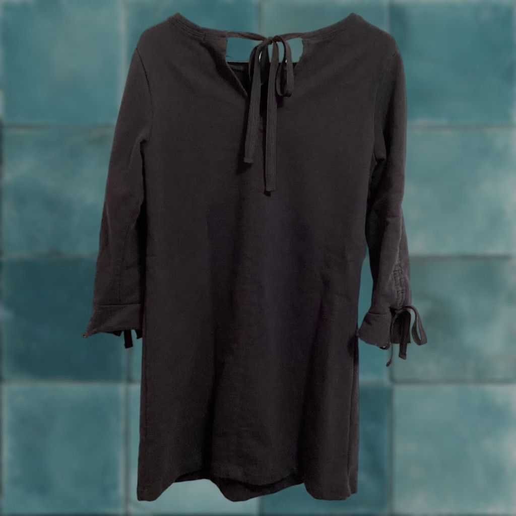 Sanctuary VINTAGE Sanctuary Giovanna Short Sweatshirt Dress Tie Back Bell Sleeve Heritage Navy Size S Size S / US 4 / IT 40 - 1 Thumbnail