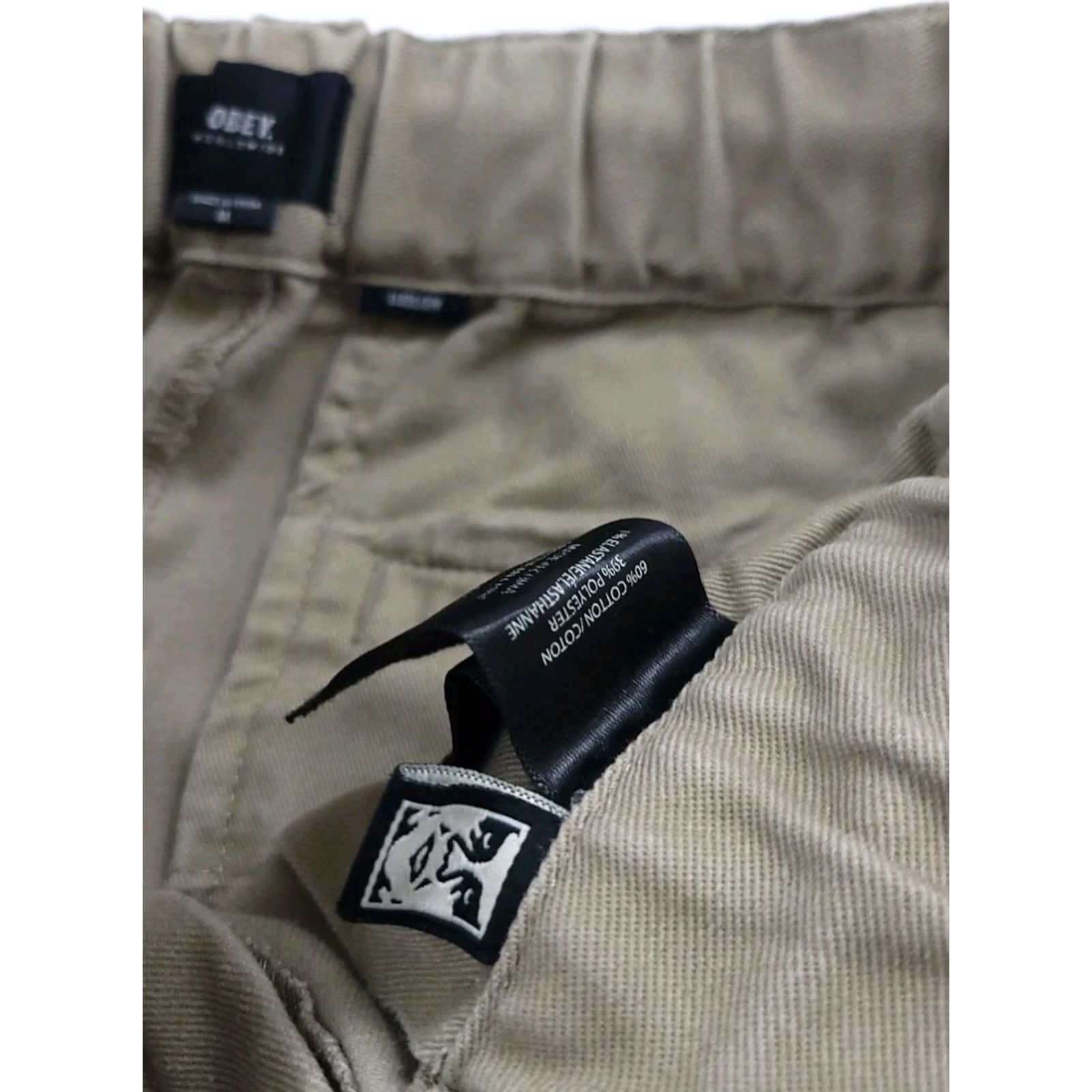 Obey Obey Worldwide Mfg Tan Beige Ludlow Pants Elastic Waist Straight USA Sz M Worn Chino Style Size US 31 - 5 Thumbnail