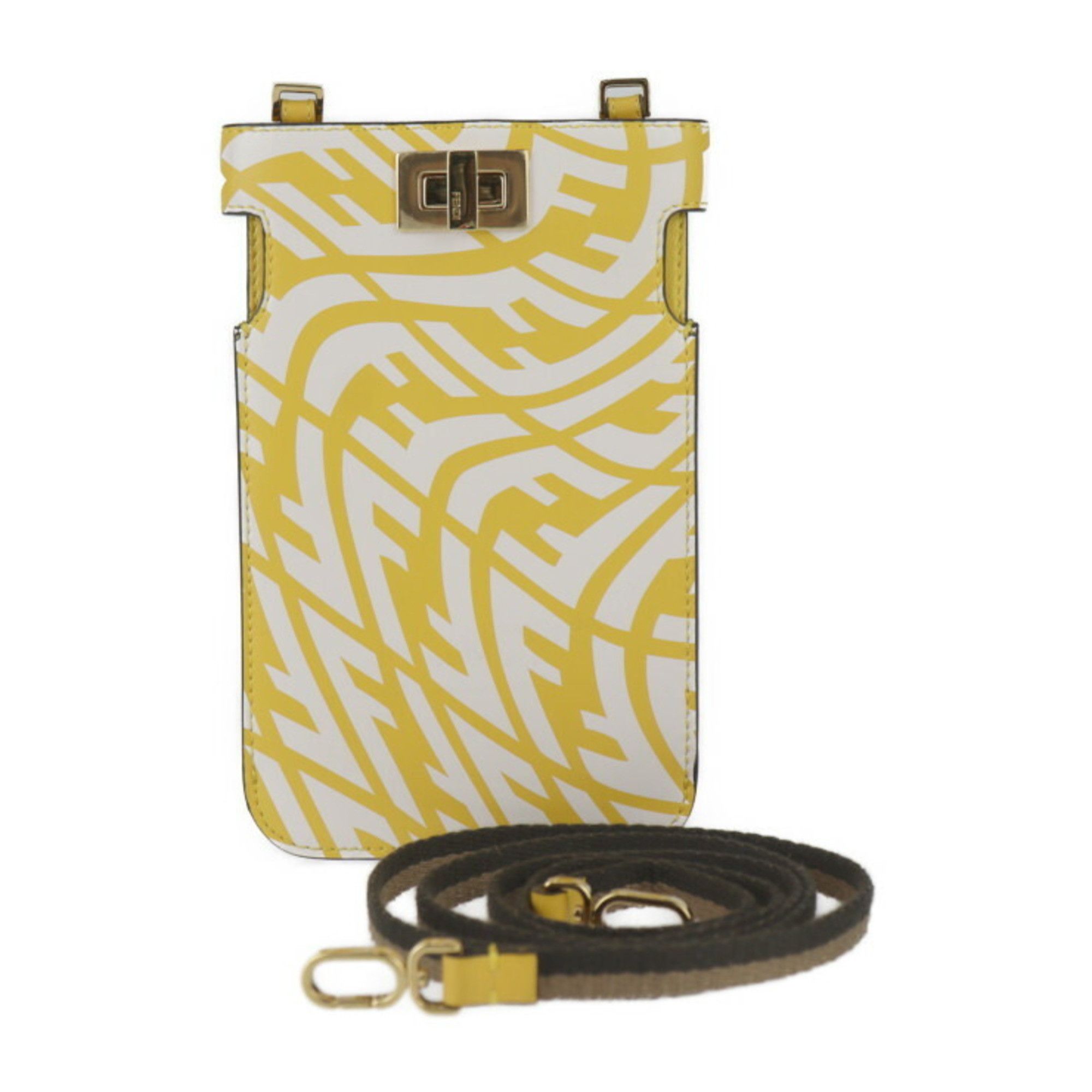 Fendi FENDI Peekaboo Shoulder Bag 8M0442 Calf Leather Yellow Zucca Pattern Smartphone Pouch Case Strap Turn Lock Size ONE SIZE - 1 Thumbnail