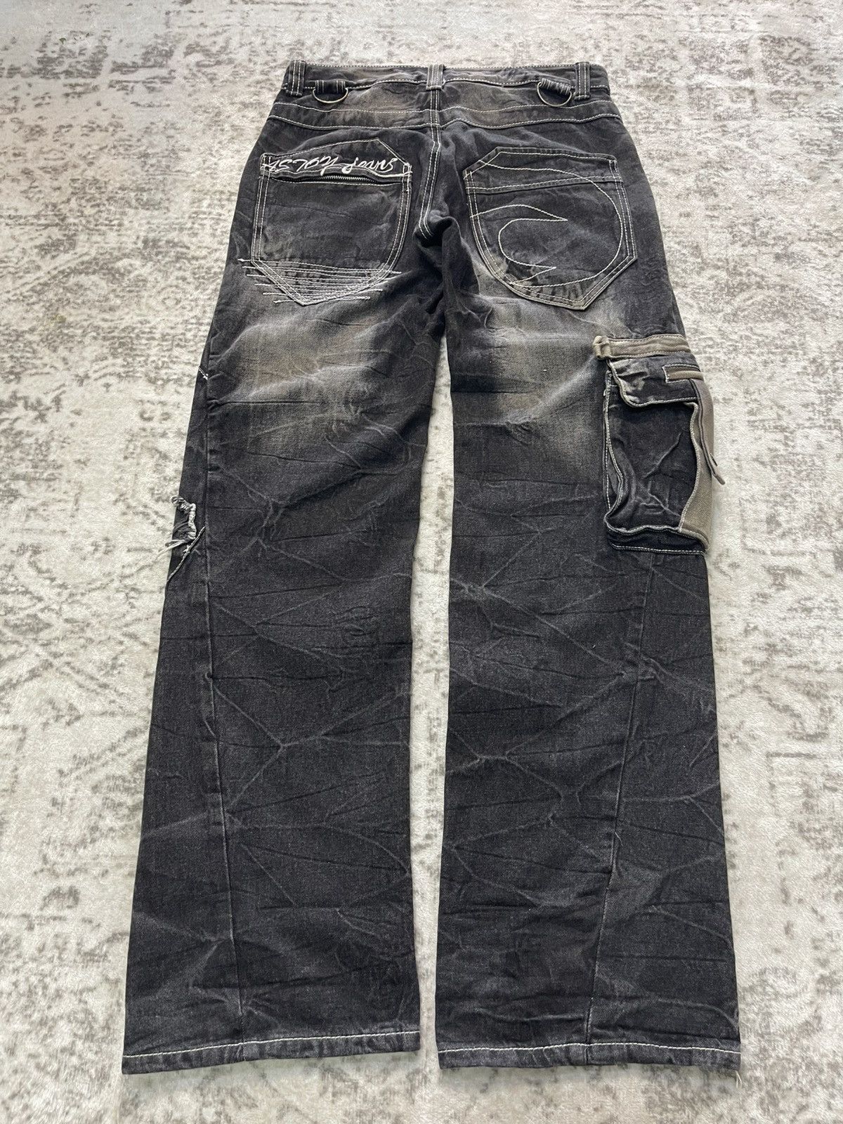 GOSTAR DE FUGA Aston Japan Panel Spiral Cut Fade Wash Cargo Denim Jeans Size US 30 / EU 46 - 2 Thumbnail