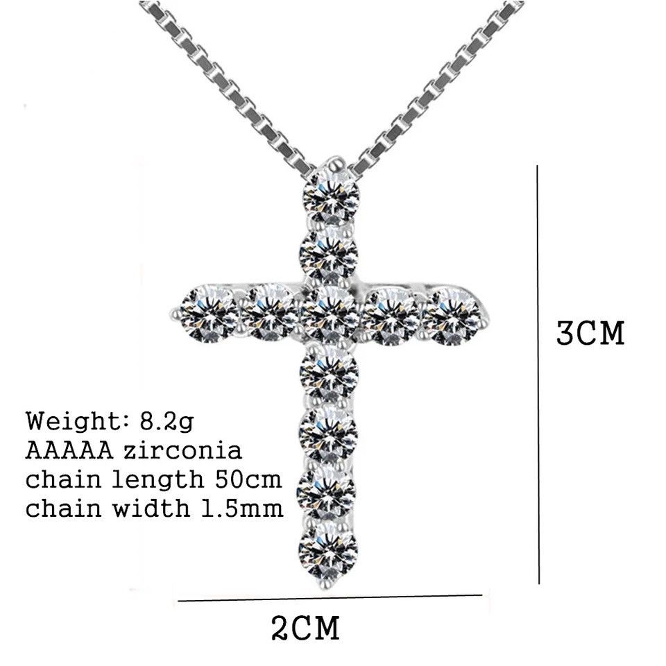Jewelry × Sterling Silver 925 Sterling Silver Necklace Shiny crystal cross Pendant Size ONE SIZE - 2 Thumbnail