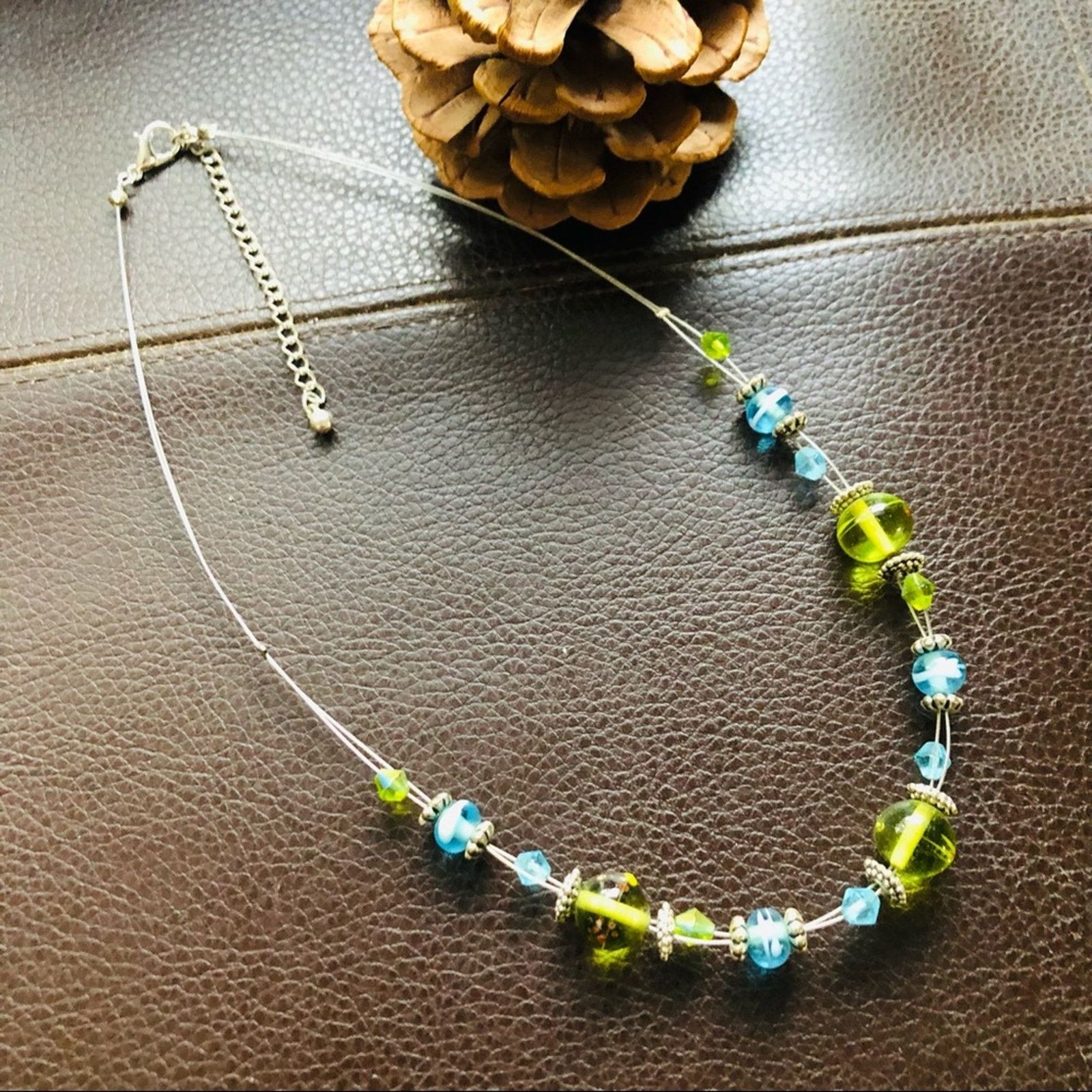 Jewelry Handcrafted forest green and baby blue glass bead necklace Size ONE SIZE - 5 Thumbnail