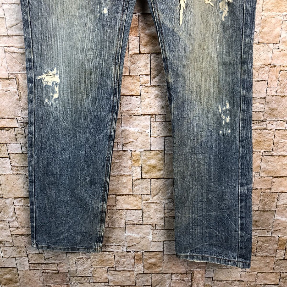 Japanese Brand One Beach Blue Distressed Denim Pants #A130 Size US 31 - 7 Thumbnail