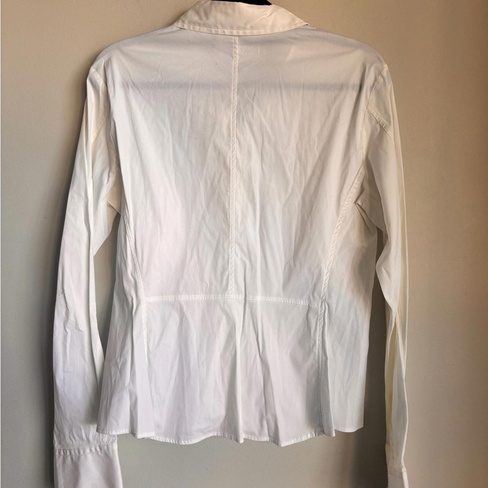 Designer MaxMara White Blouse with Textured Fabric and Long Sleeves Size XL / US 12-14 / IT 48-50 - 2 Thumbnail