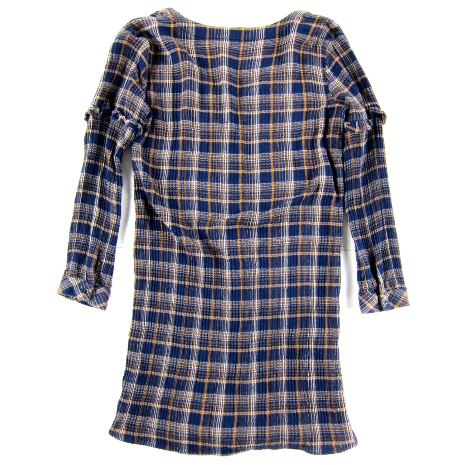 Madewell Madewell Cotton Blue Orange Plaid Flannel Long Sleeve Button Shirt Dress XXS Size XXS / US 00 / IT 34 - 2 Thumbnail