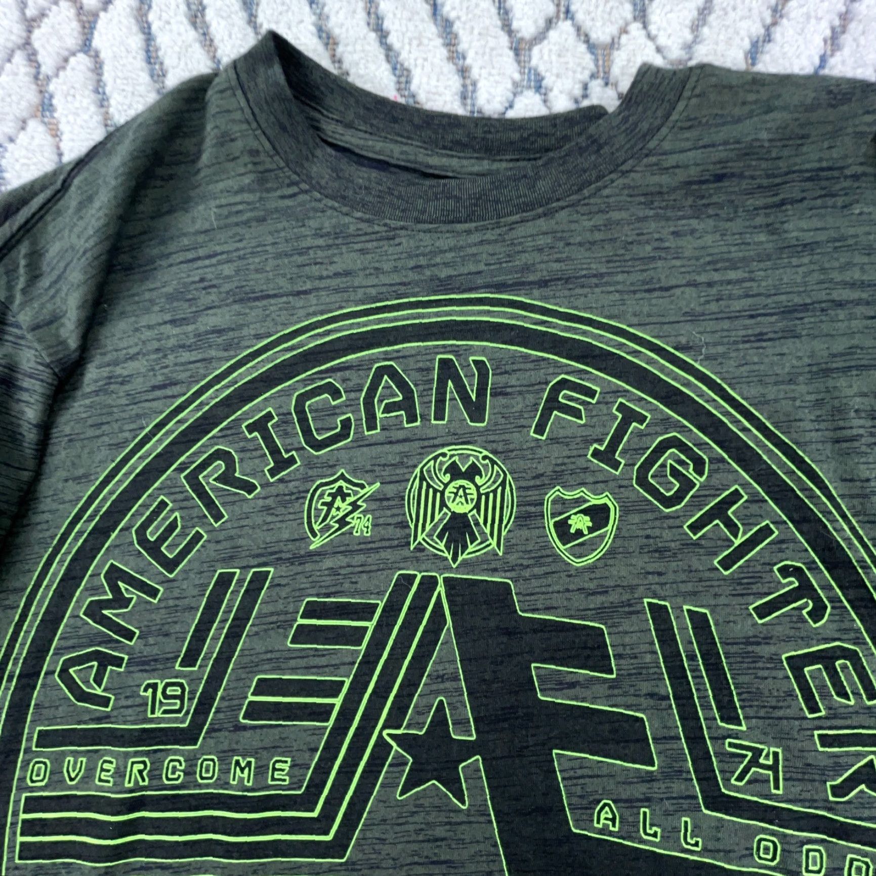 Vintage American Fighter Shirt Men Large Green Black Tee Spell Out MMA Mall Punk Adult Size US L / EU 52-54 / 3 - 3 Thumbnail