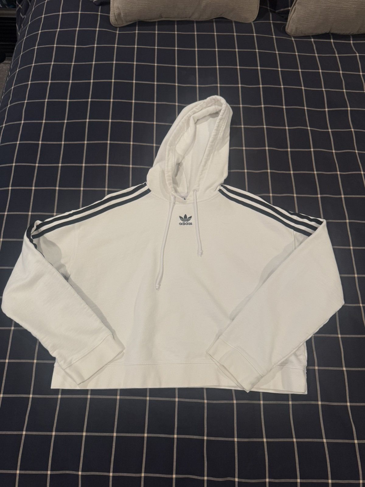 Adidas Adidas White 3 Stripe Trefoil Crop Hoodie DX2321 Womens Med Size M / US 6-8 / IT 42-44 - 1 Thumbnail