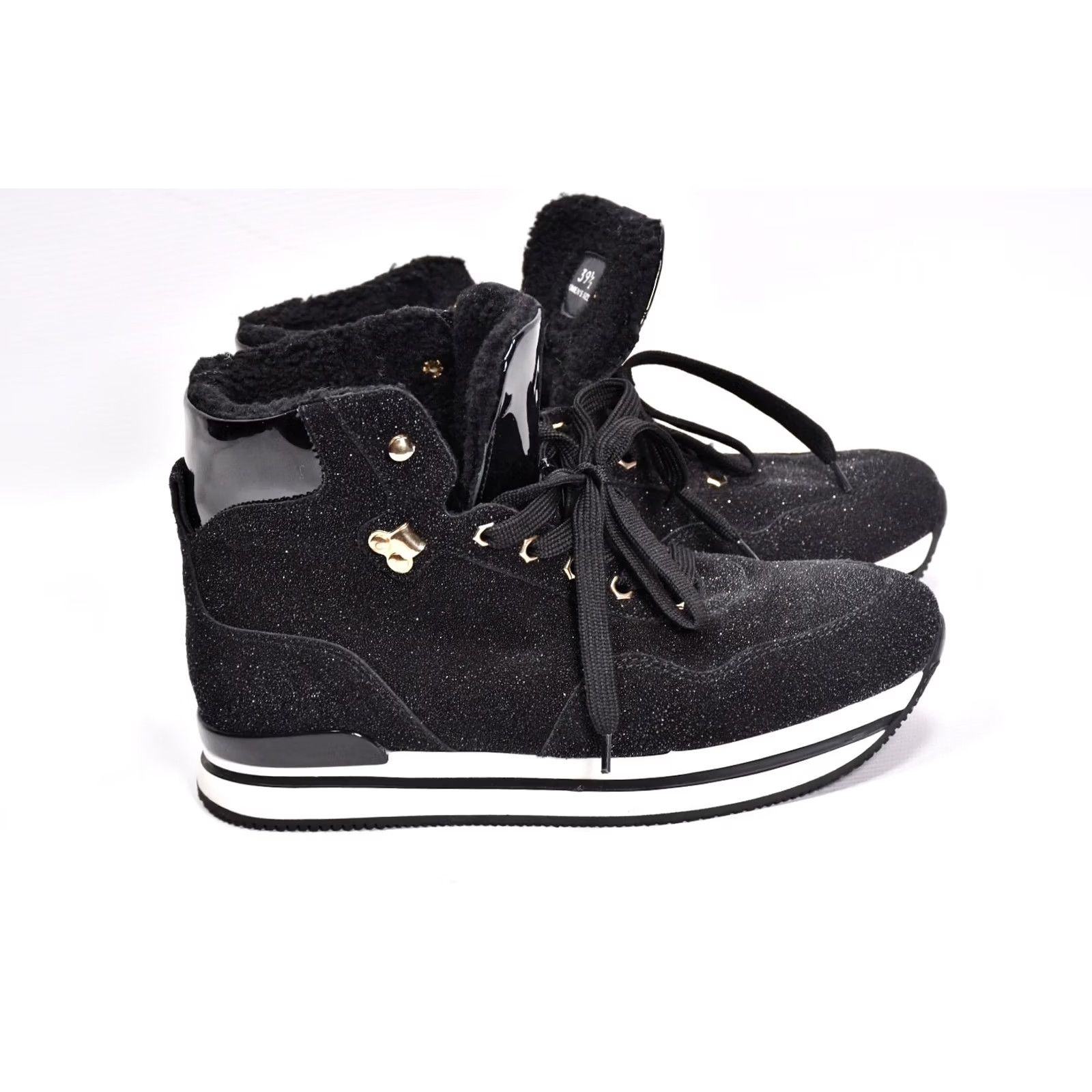 Hogan Hogan Women's High Top Sneakers Black Glitter Leather Ankle Boots size 39.5 Size L / US 10 / IT 46 - 3 Thumbnail