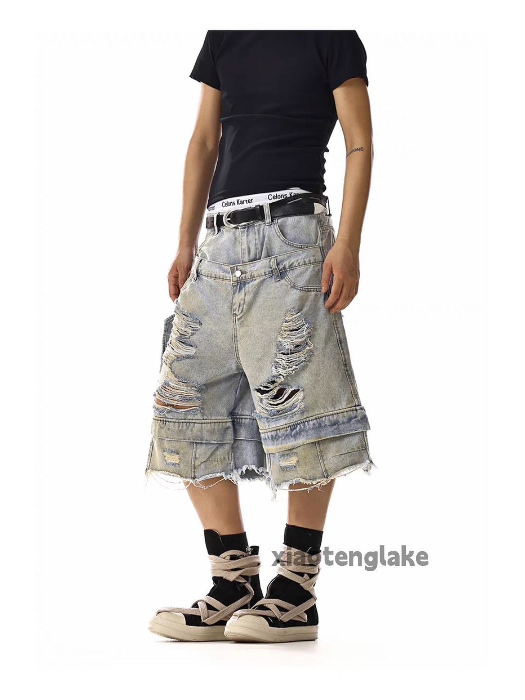 Designer × Jean × Vintage Unisex washed faded dance loose baggy patchwork shorts Size US 36 / EU 52 - 3 Thumbnail