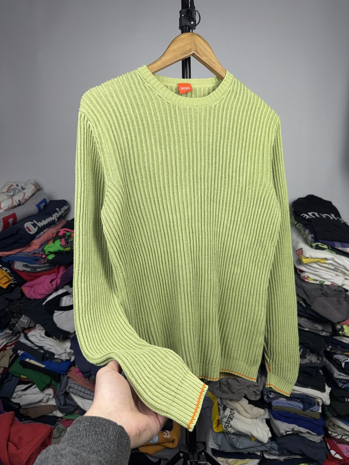 Hugo Boss Avant Garde 00s Hugo Boss Green Ribbed Knit Cotton Sweater Size US M / EU 48-50 / 2 - 5 Thumbnail