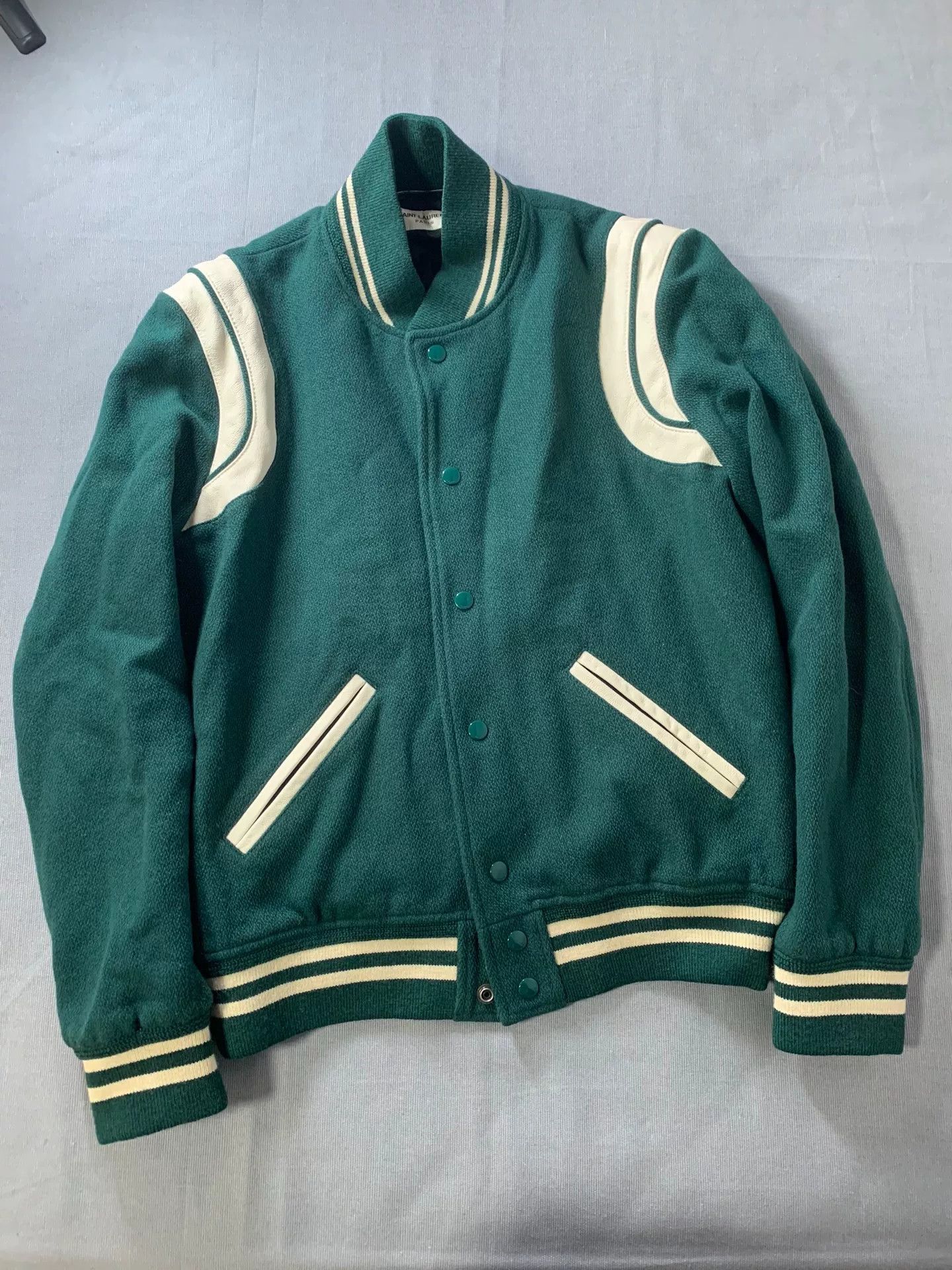 Saint Laurent Paris SAINT LAURENT SLP 2020 Green Wool Varsity Jacket Size US S / EU 44-46 / 1 - 1 Thumbnail