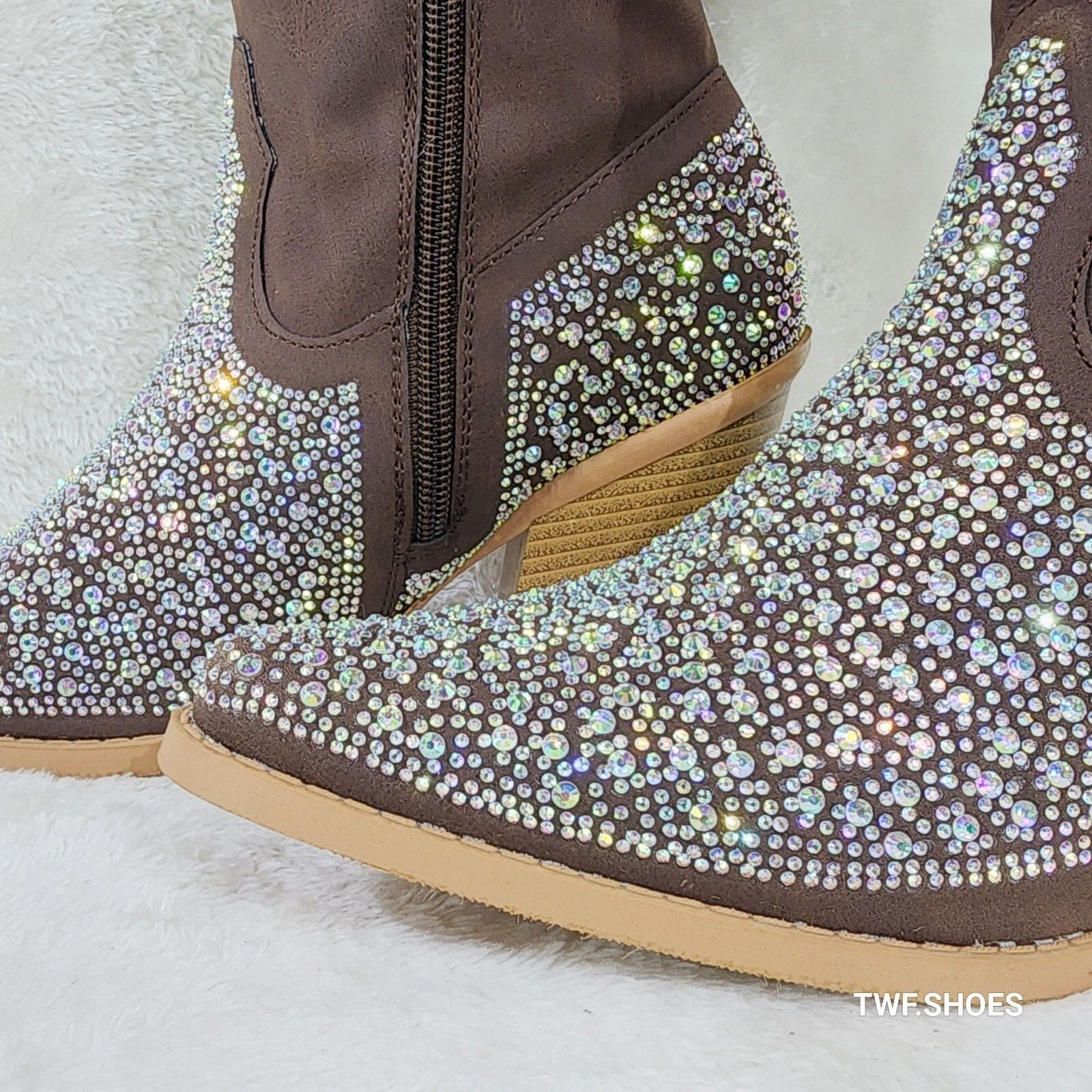 Other Annie Brown Leatherette Rhinestones Country Glam Western Cow Size US 7.5 / IT 37.5 - 6 Thumbnail