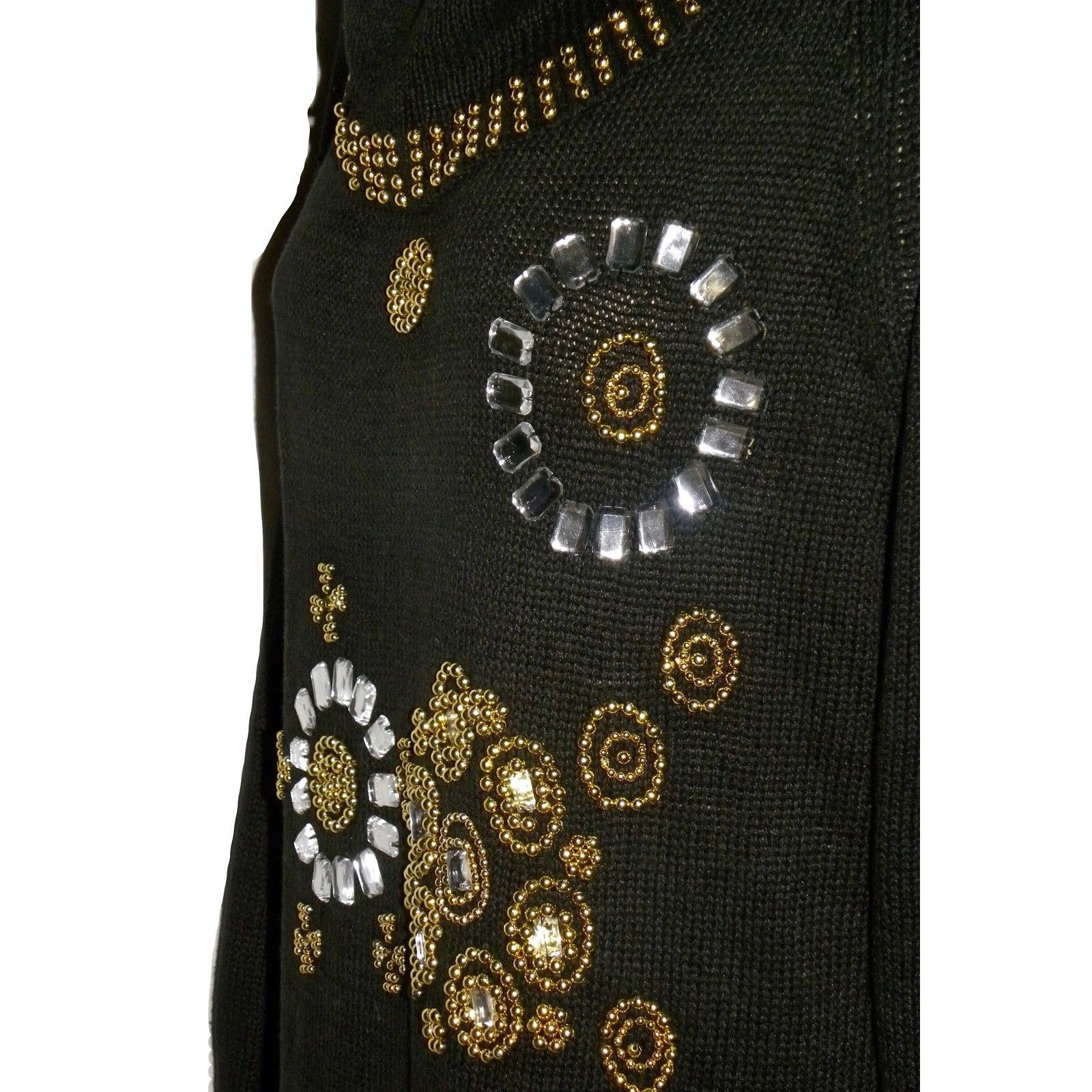 Vintage 90's Black Beaded Jeweled Cowl Neck Sweater Tunic Knit Dress Size M / US 6-8 / IT 42-44 - 7 Thumbnail
