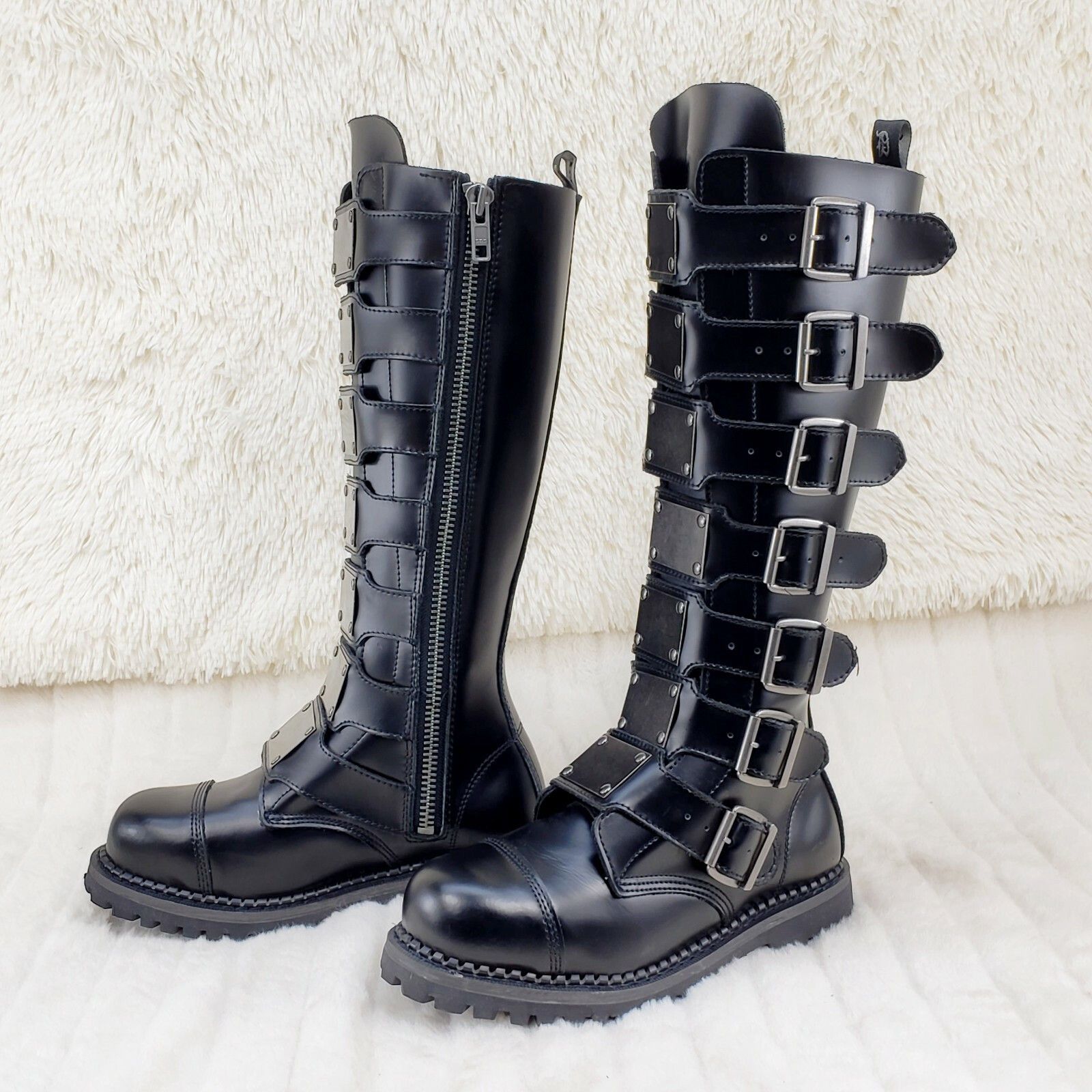 Other DEMONIA Riot 21 Goth Combat Biker Steel Toe Boots Black Leat Size US 14 / EU 47 - 7 Thumbnail