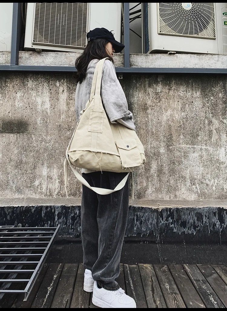 Vintage Tote Bag Canvas Single Vintage Solid Hasp Shoulder Bag Size ONE SIZE - 5 Thumbnail