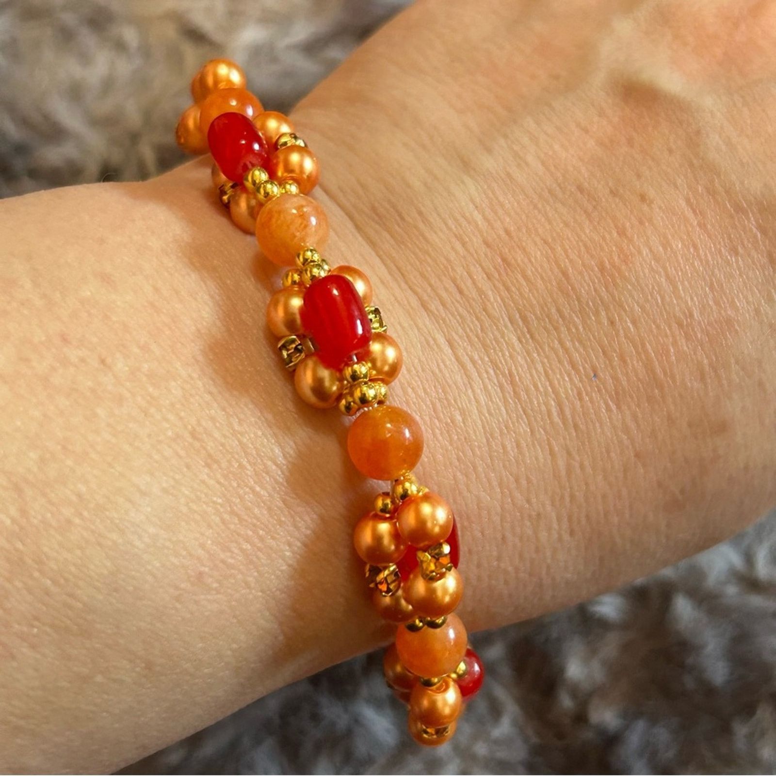 Handmade Handcrafted elegant glam mango twist orange jade bracelet Size ONE SIZE - 1 Thumbnail