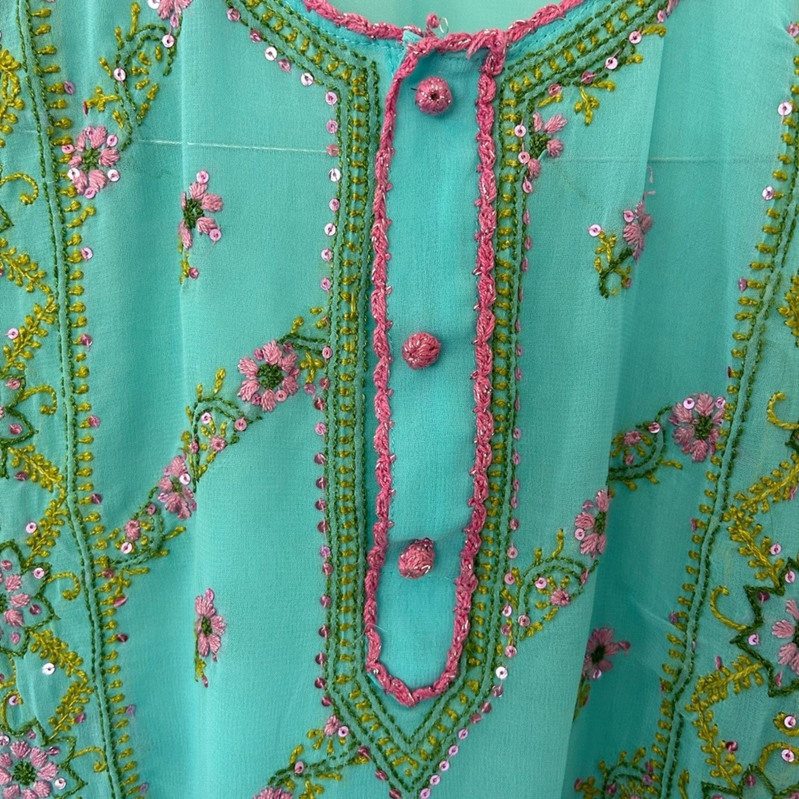 & Other Stories Sheer blue with pink embroidery women’s large kurta top Size M / US 6-8 / IT 42-44 - 3 Thumbnail