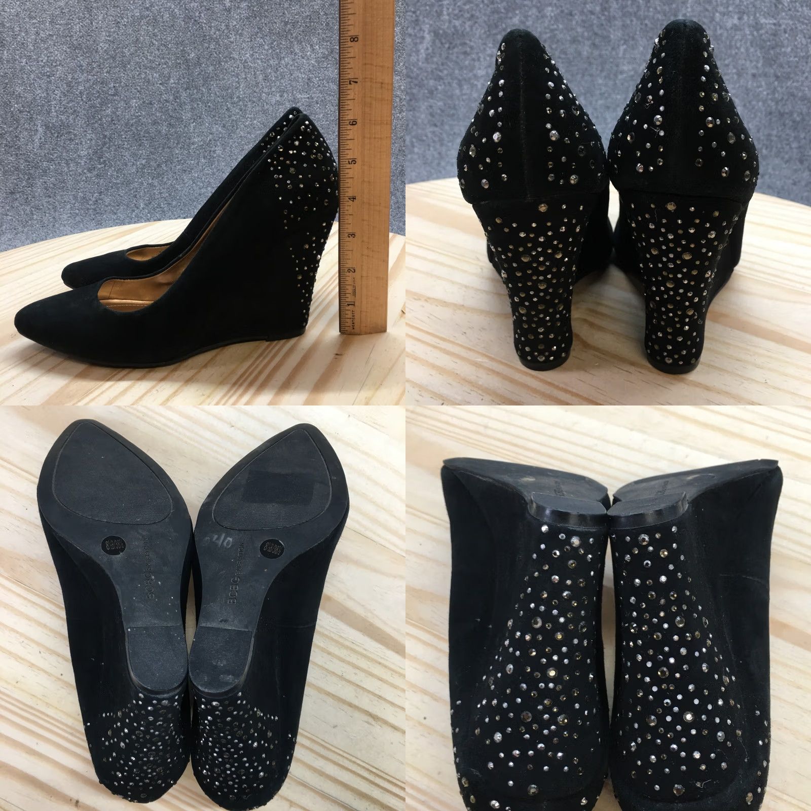 BCBGeneration BCBGeneration Heels Womens 8.5 Studded Slip On Wedge Pumps Black Suede Size US 9 / IT 39 - 8 Thumbnail
