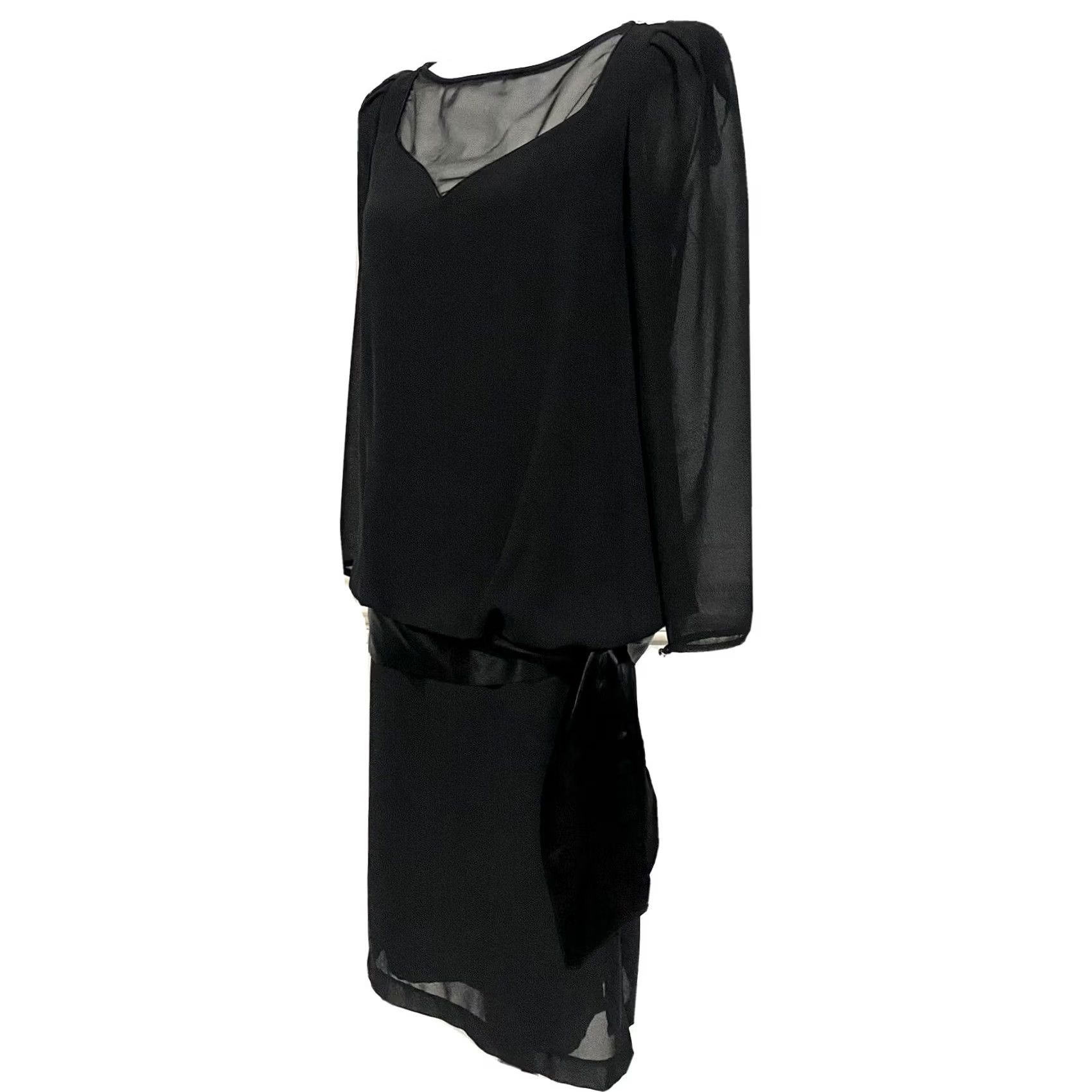 Diane von Furstenberg Diane von Furstenberg Black Dress Vintage 80s 90s Drop Waist Shift Long Sleeve 6 Dress Womens Size M / US 6-8 / IT 42-44 - 4 Thumbnail