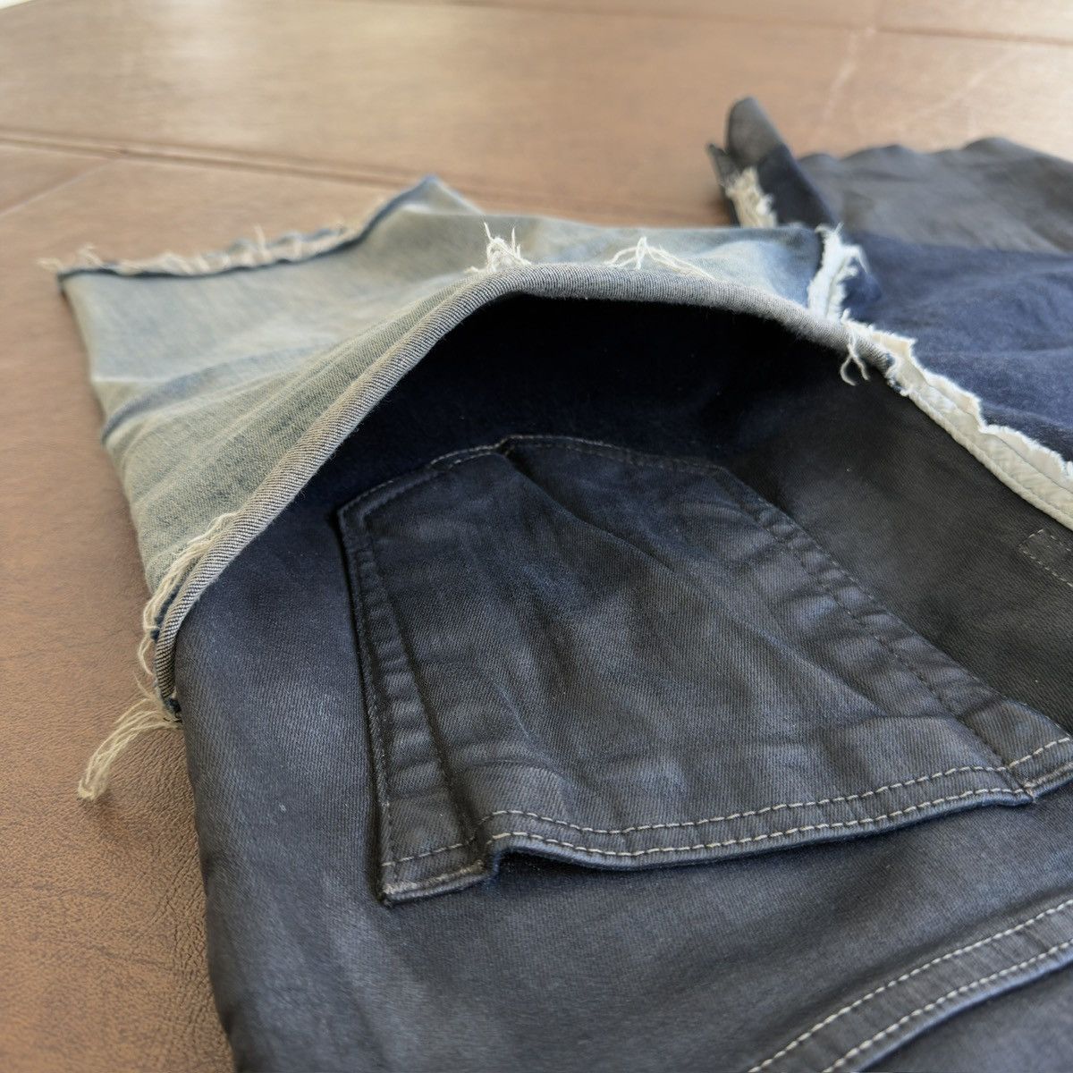 Rick Owens SS2019 "Babel" Black Wax Sample Tyrone Collage Denim Shorts Size US 32 / EU 48 - 5 Thumbnail
