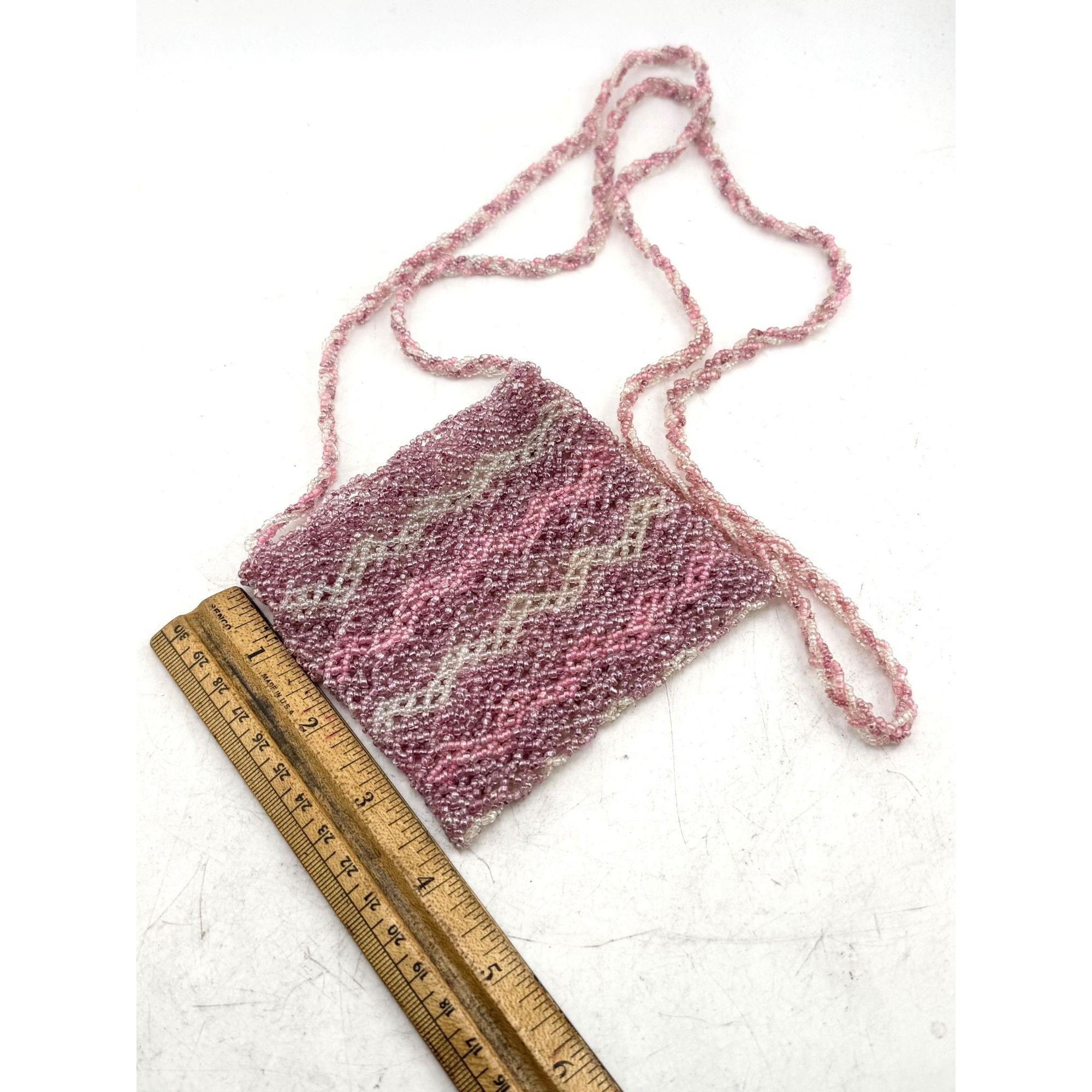 Vintage Vintage pink hand beaded small purse handbag bag Size ONE SIZE - 4 Thumbnail