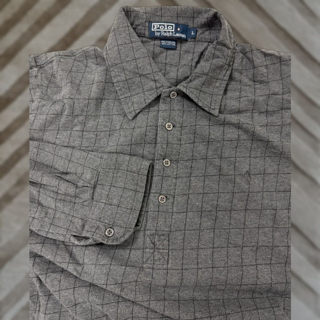 Polo Ralph Lauren VINTAGE Polo Ralph Lauren Polo Shirt Men L Gray Minimal Windowpane Check 90s Logo C POLO Mens Large Gray Size US L / EU 52-54 / 3 - 1 Thumbnail