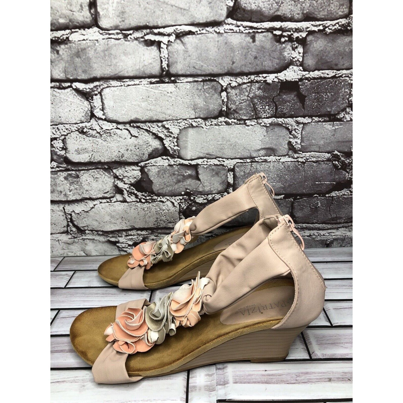 Other Patrizia Blush Pink Flower Faux Leather Harlequin Wedge Sand Size US 7.5 / IT 37.5 - 6 Thumbnail