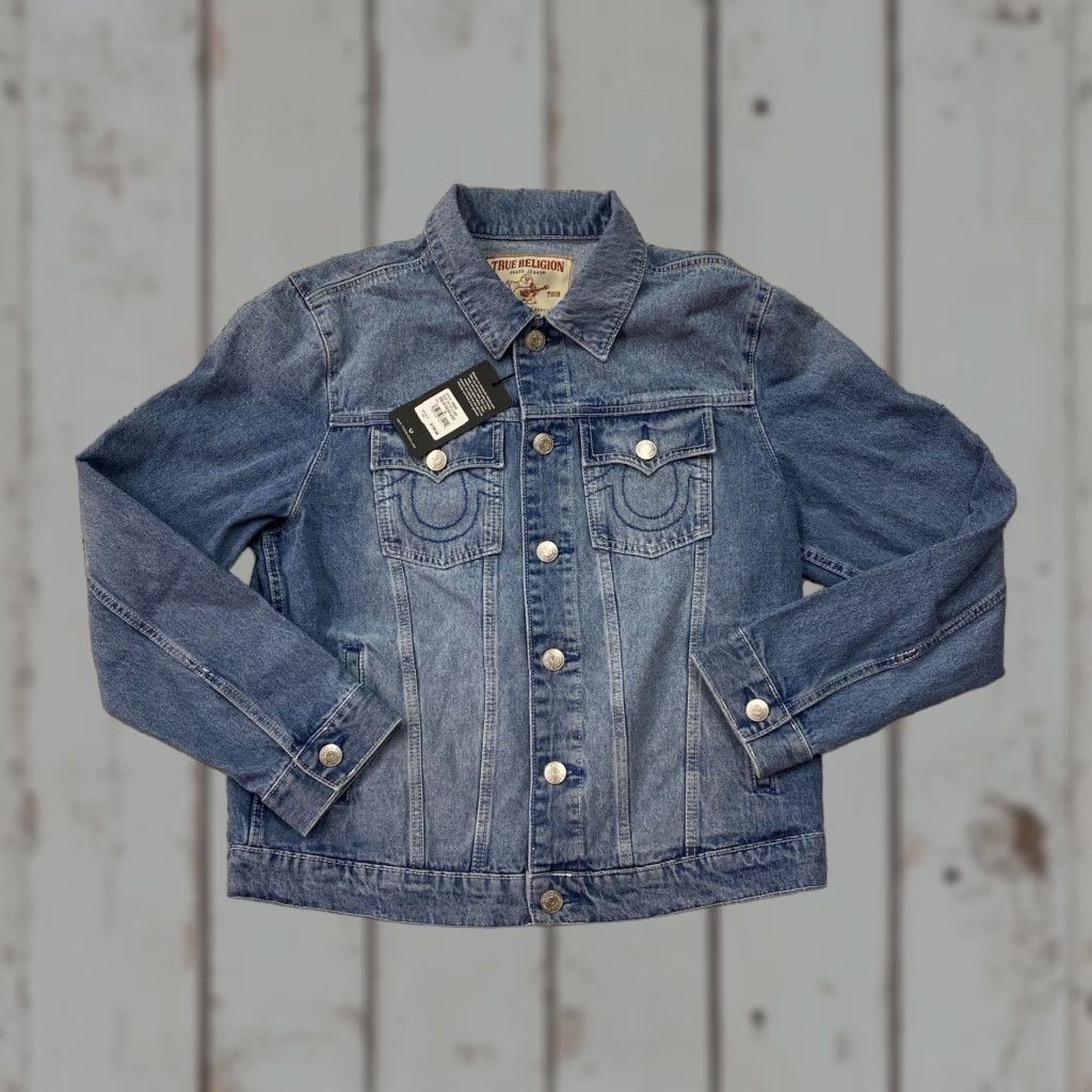 True Religion True Religion Jesse SN Trucker Denim Blue Wash Jean Jacket Mens Medium NWT Size US 31 - 1 Thumbnail