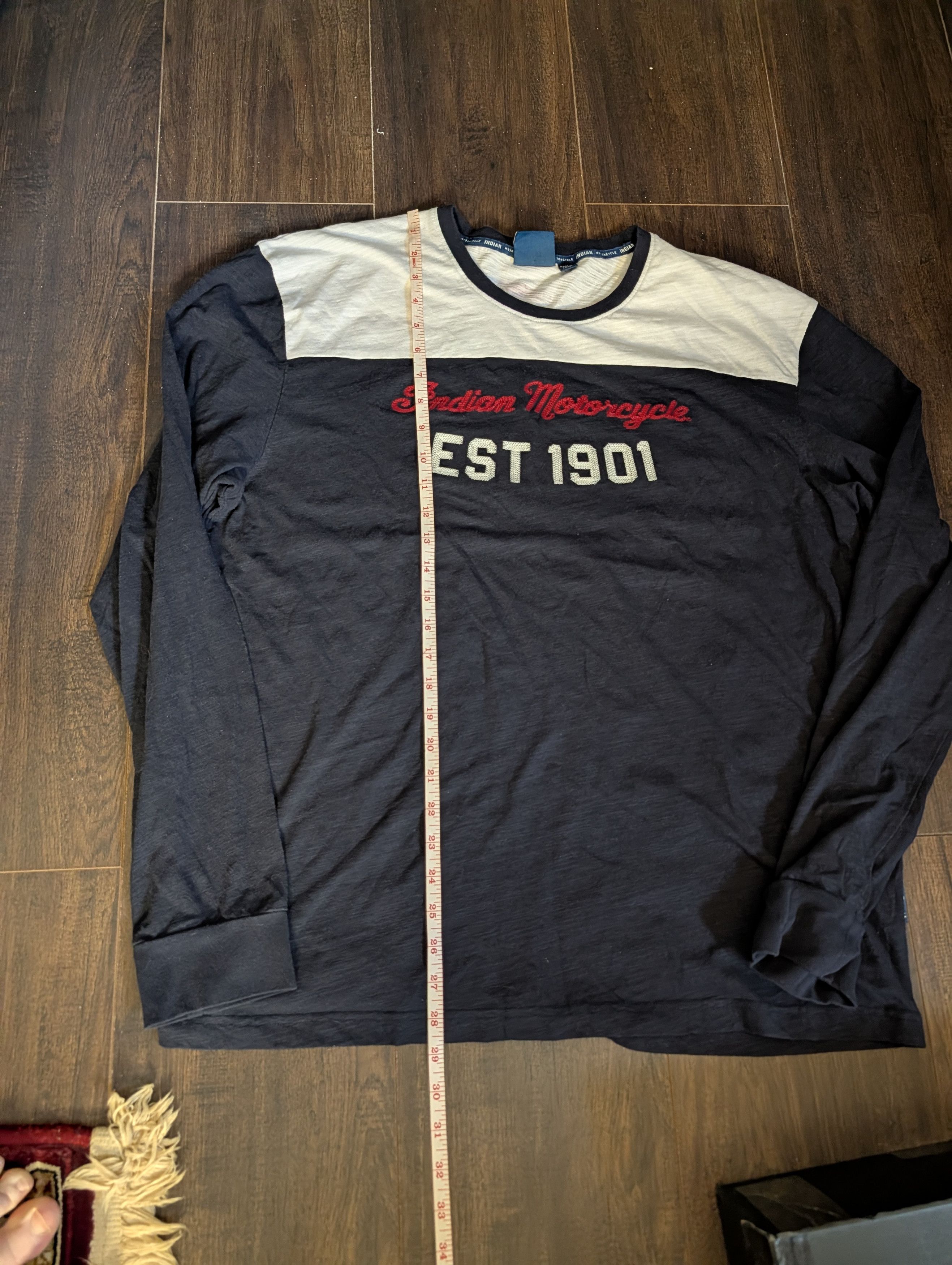 Indian Motorcycle Chain stitch 1901 logo L/S textured ringer t-shirt Size US XL / EU 56 / 4 - 16 Thumbnail