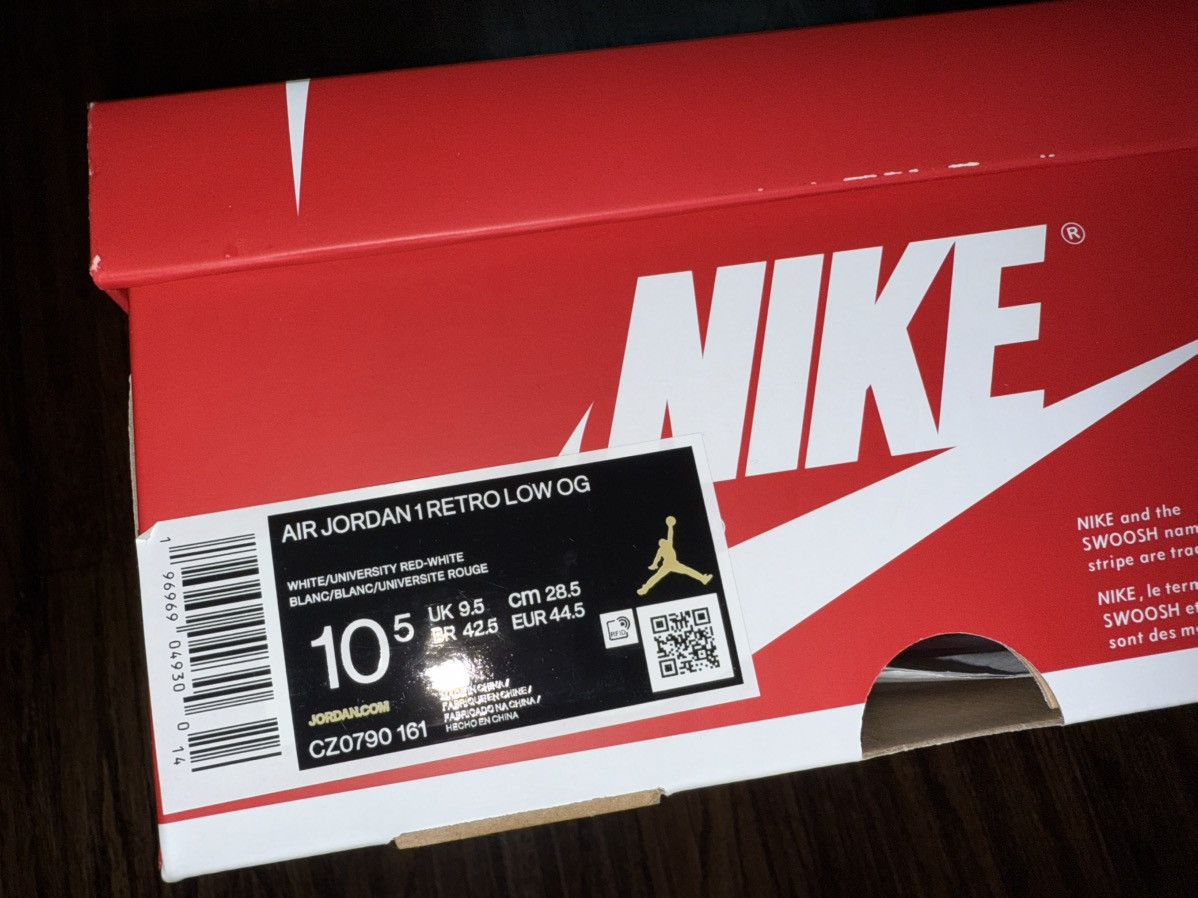 Jordan Brand Nike Air Jordan 1 Retro Low OG White University Red Sz 10.5 Size US 10.5 / EU 43-44 - 7 Thumbnail