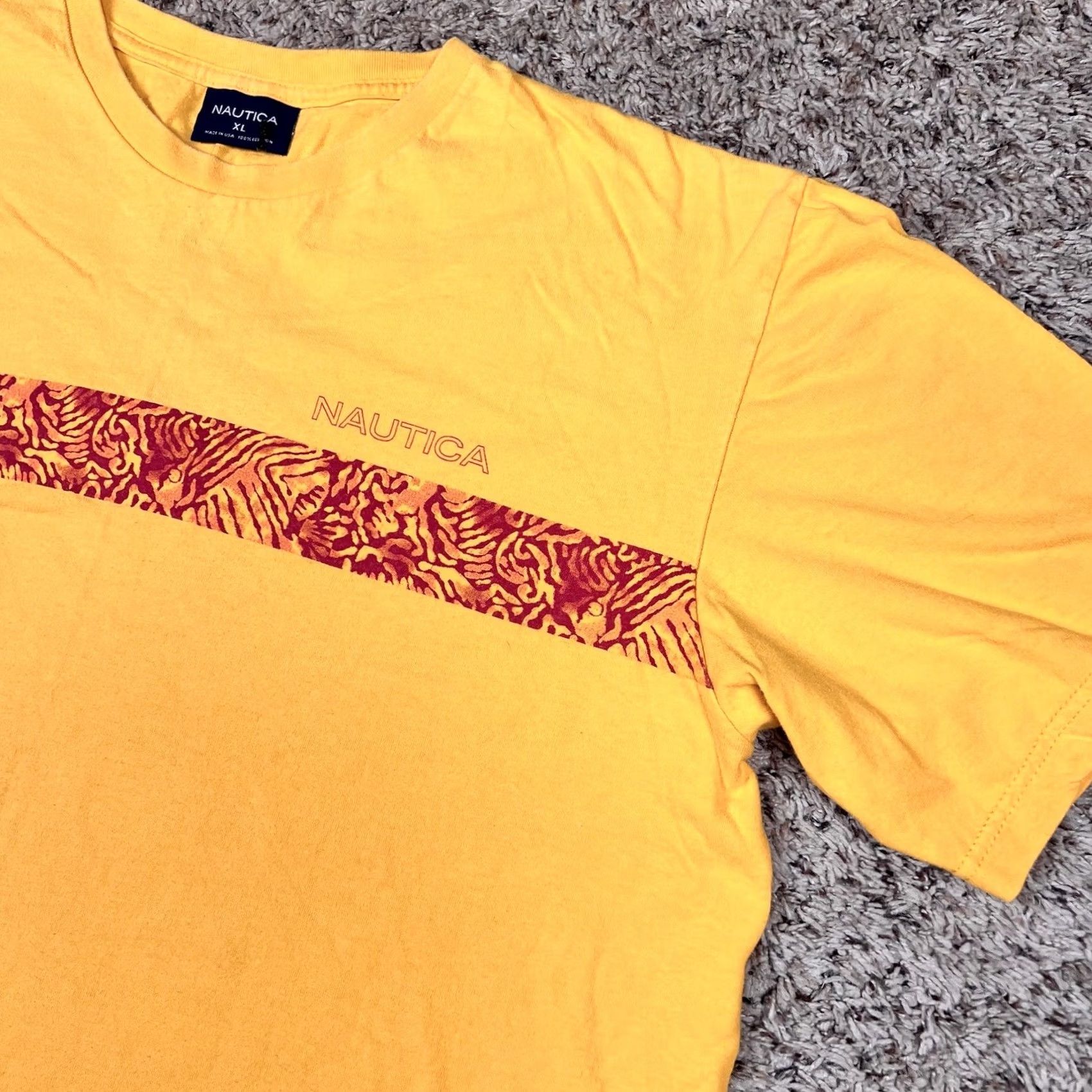 Nautica VINTAGE Nautica Logo Graphic T-Shirt XL Double Sided 90s Skate Surf Made in USA Mens, Yellow, 100% Cotton, Graphic Tee, Short Sleeve, Crew Neck Size US XL / EU 56 / 4 - 4 Thumbnail