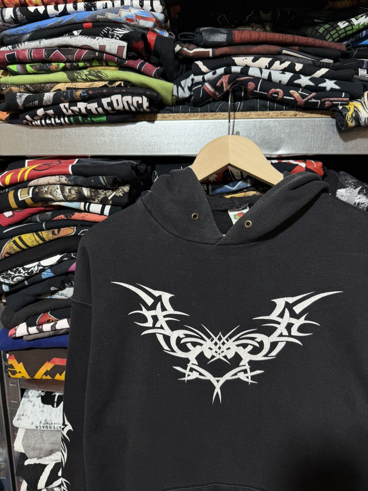 Vintage Vintage Y2k 00s Tribal Rave Black Rock Metal Hoodie Hype Size US L / EU 52-54 / 3 - 3 Thumbnail