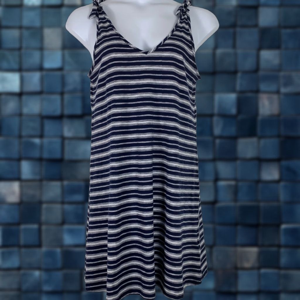 Gap Women's Striped Shift Dress Medium Blue White Tie Straps V