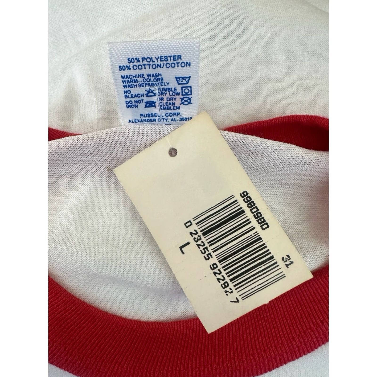 Russell Athletic VINTAGE Russell Athletic T-Shirt Mens L White 90s Oak Hills High School Ringer Tee Deadstock NWT Made in USA Size US L / EU 52-54 / 3 - 3 Thumbnail