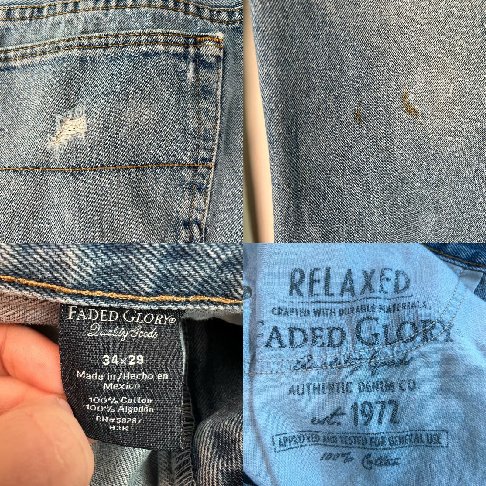 Faded Glory Faded Glory Jeans Mens Relaxed Fit Low Rise Denim 34x29 Blue 5-Pocket Distressed 100% Cotton Regular Rise Old Navy Style Straight Mens Size US 34 / EU 50 - 8 Thumbnail