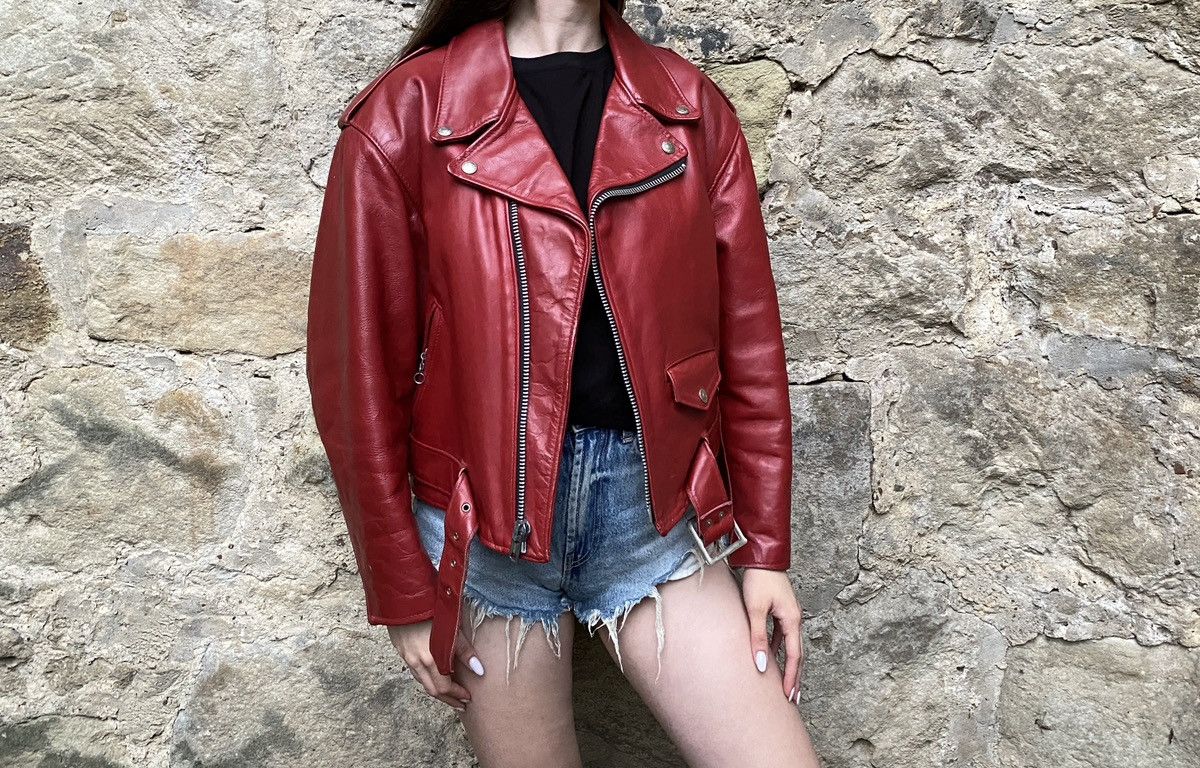 Schott Oversized Red Schott Perfecto Vintage Biker Jacket Size 14 Size L / US 10 / IT 46 - 2 Thumbnail