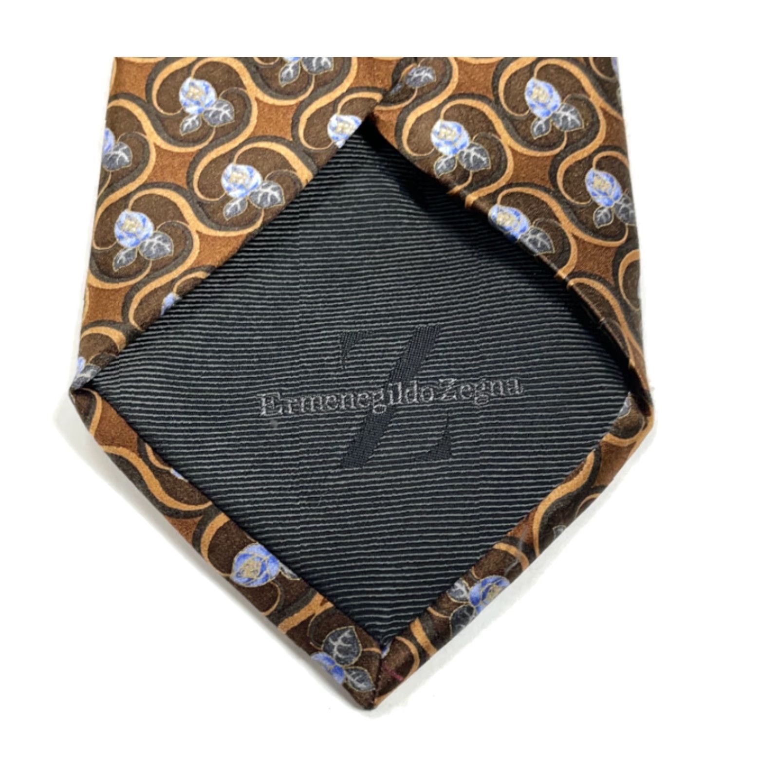 Ermenegildo Zegna VINTAGE Ermenegildo Zegna Floral Silk Tie Necktie Brown Bronze 57" x 3.5" Men Size ONE SIZE - 5 Thumbnail