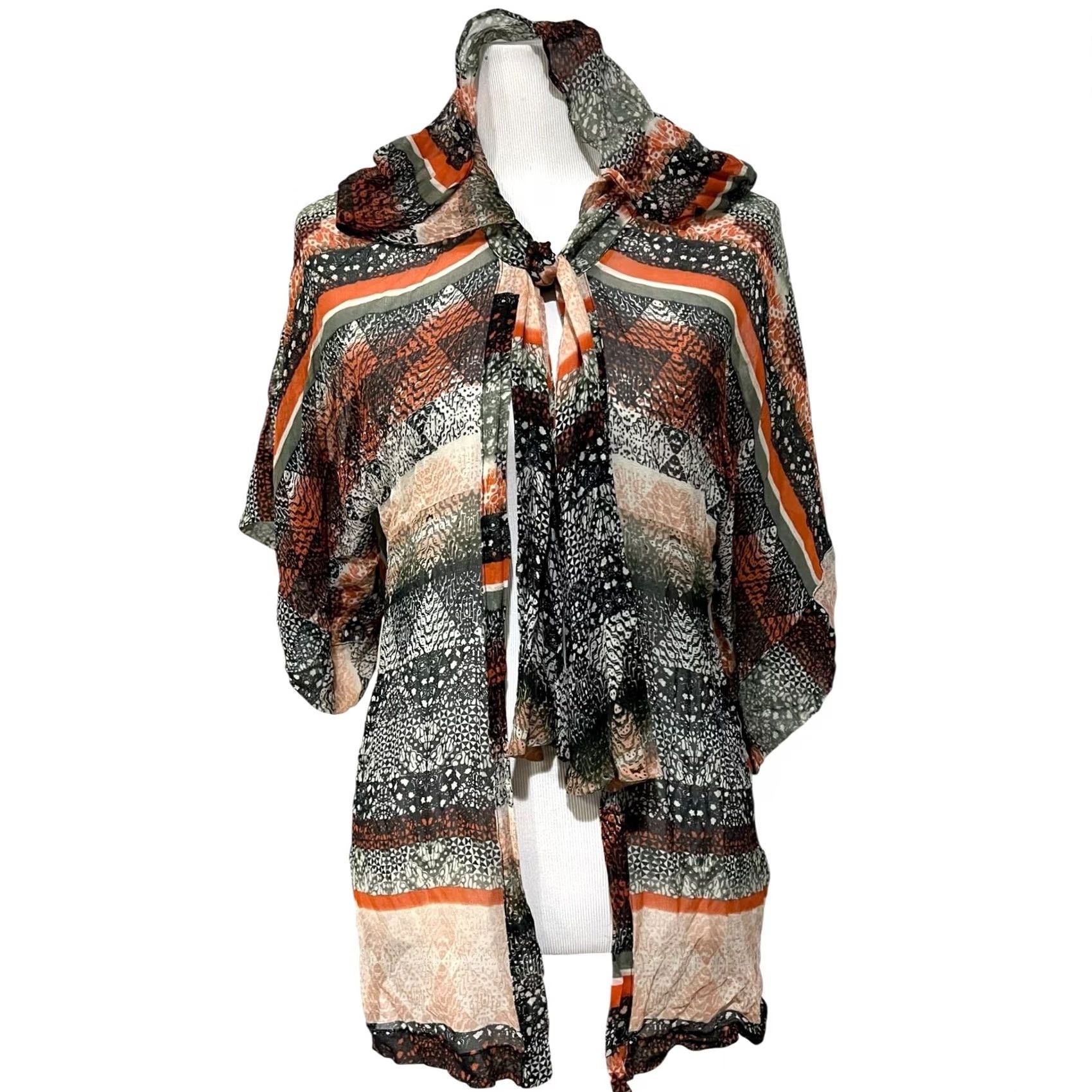 Anthropologie Daughters of the Revolution Anthropologie Blouse Shirt Silk 100% Sheer Top Cardigan Hooded Sz L Womens Multicolor Size L / US 10 / IT 46 - 2 Thumbnail