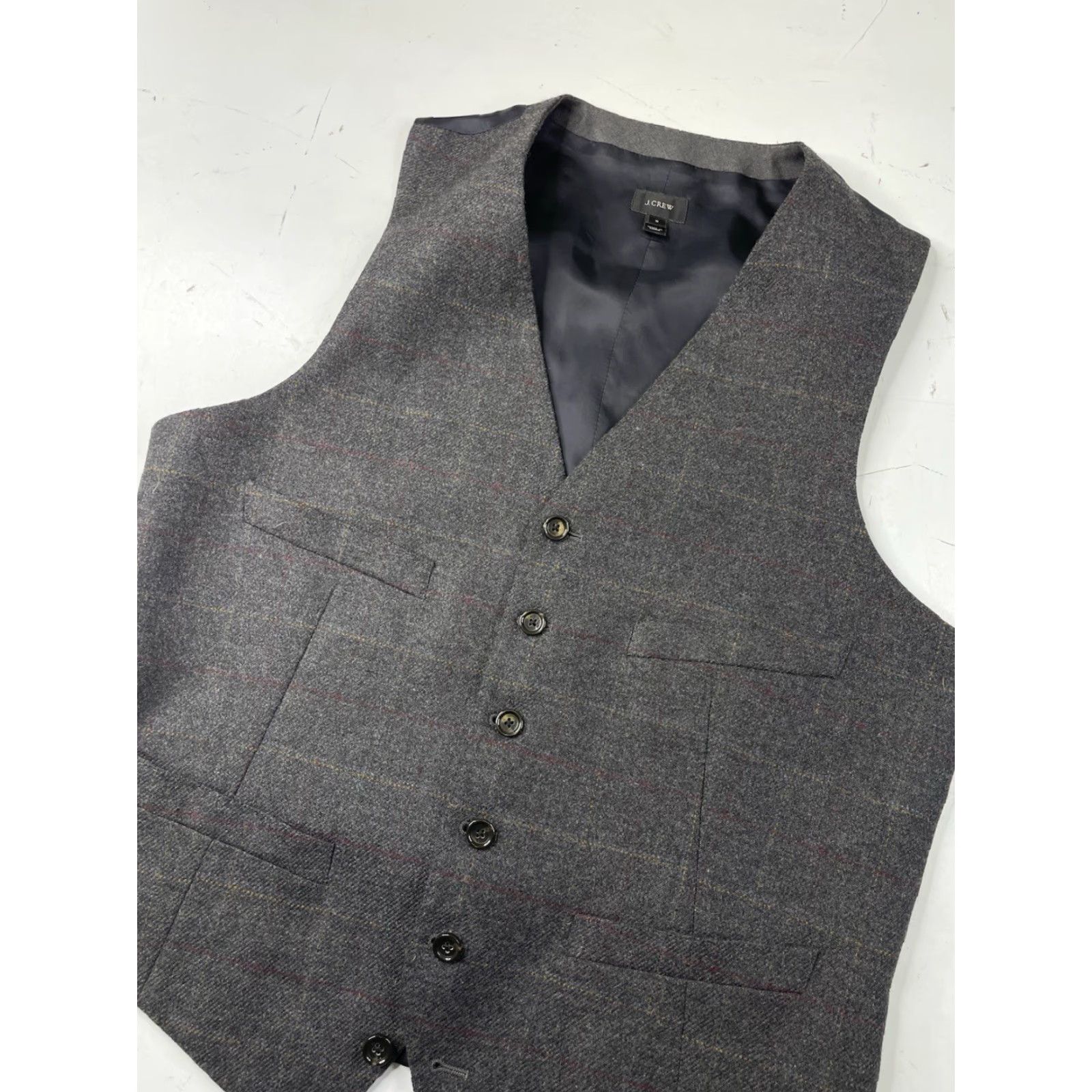 J.Crew VINTAGE J.CREW Waist Coat Men Small Wool Plaid Check Button Lined Pockets Gray Wool Moon Theme Suit Vest Size US S / EU 44-46 / 1 - 2 Thumbnail