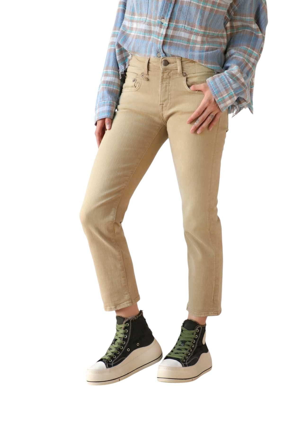 R13 BOY STRAIGHT 24 Khaki Stretchy Washed Ankle Logo 86292 Size 24" / US 00 / IT 34 - 1 Thumbnail