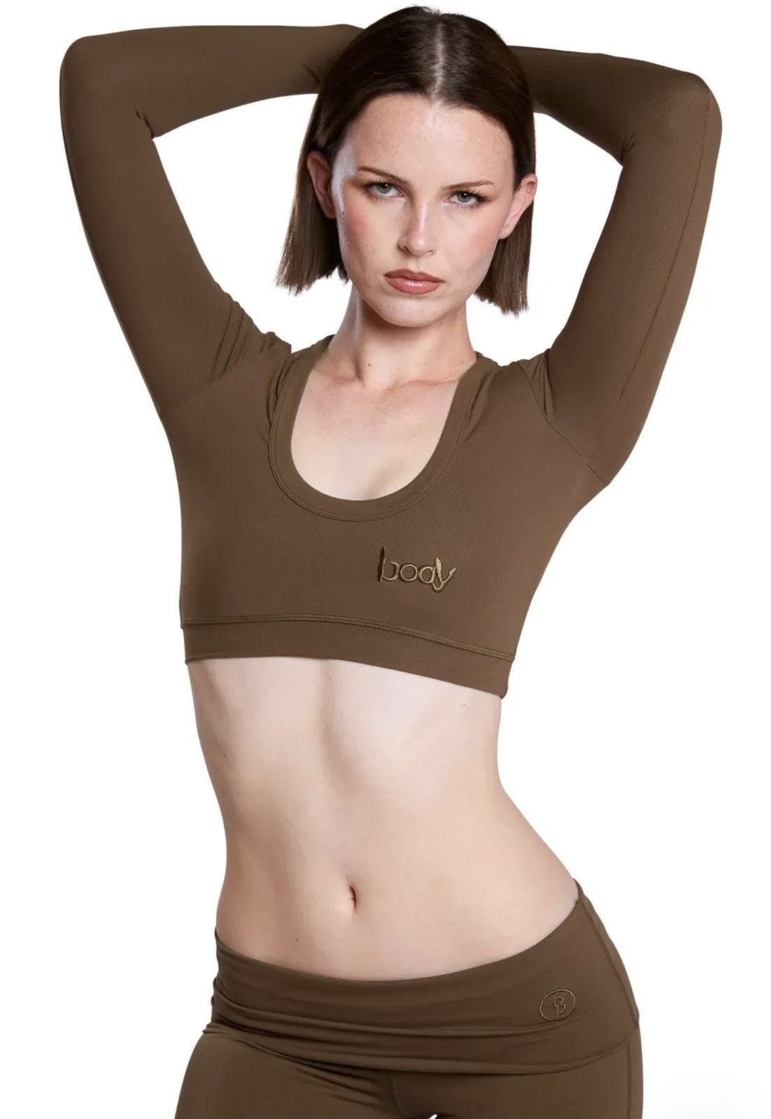 Body by Raven Tracy yoga long sleeve crop top (brown) Size L / US 10 / IT 46 - 1 Thumbnail